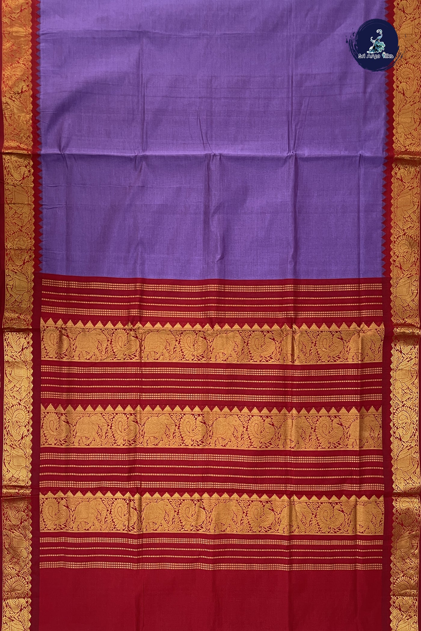 Lavender Kanchi Semi Silk Cotton Saree With Plain Pattern