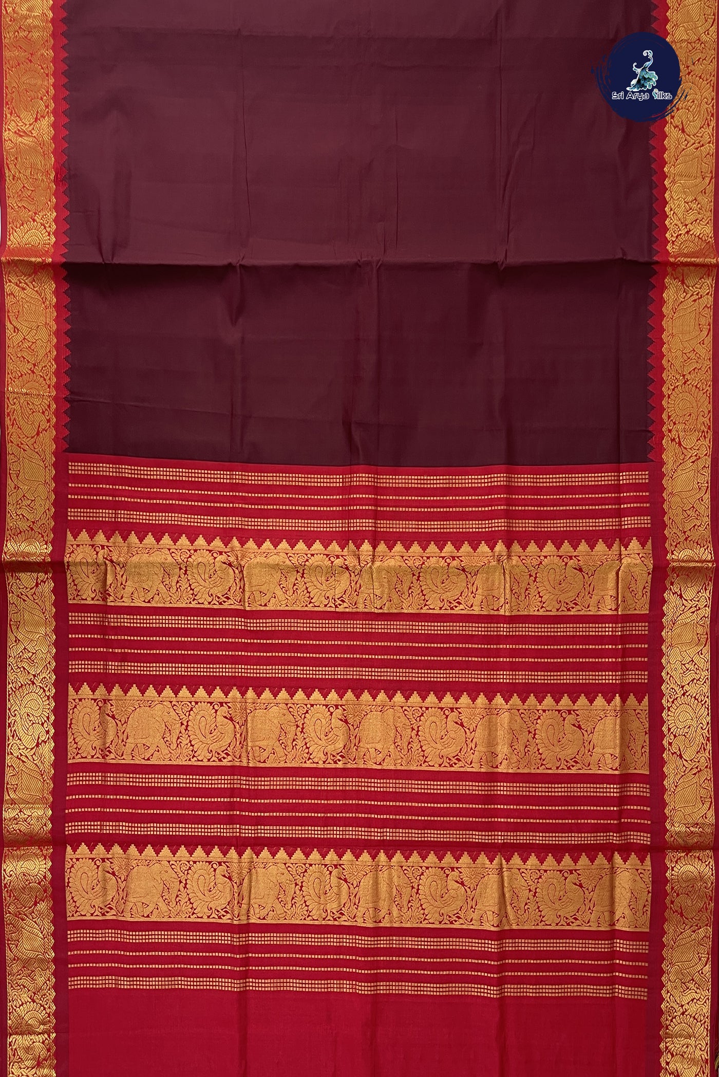 Coffee Brown Kanchi Semi Silk Cotton Saree With Plain Pattern