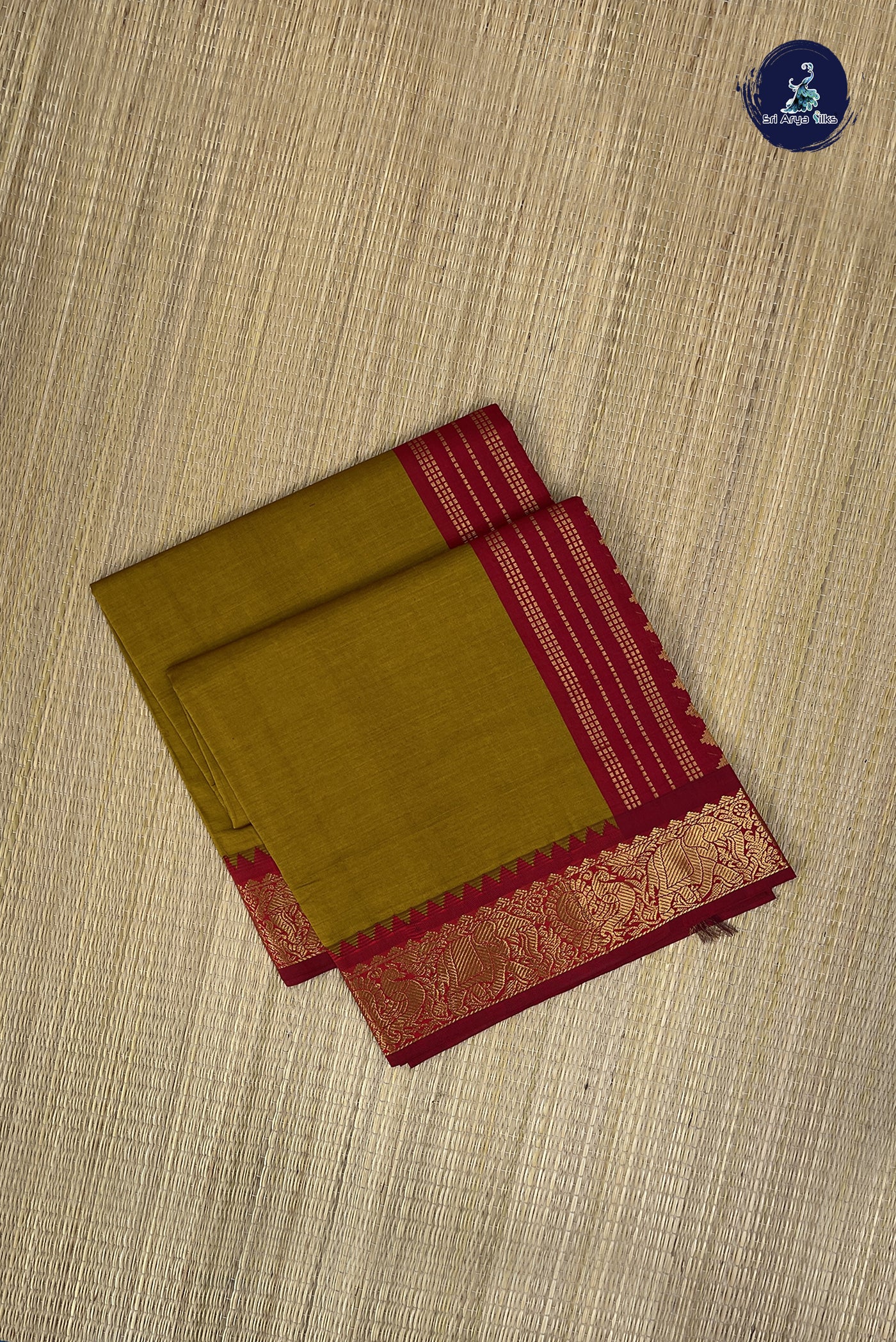 Honey Yellow Kanchi Semi Silk Cotton Saree With Plain Pattern