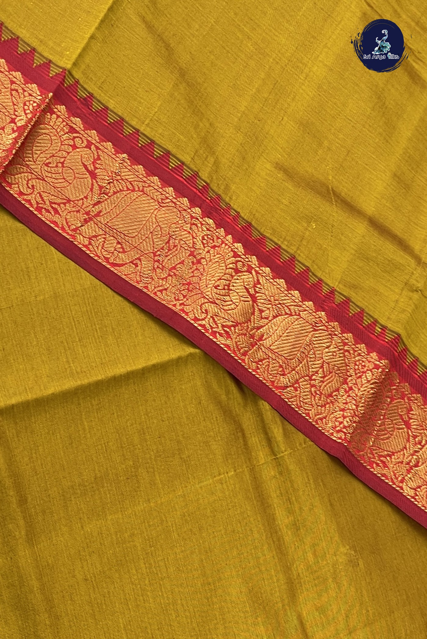 Honey Yellow Kanchi Semi Silk Cotton Saree With Plain Pattern