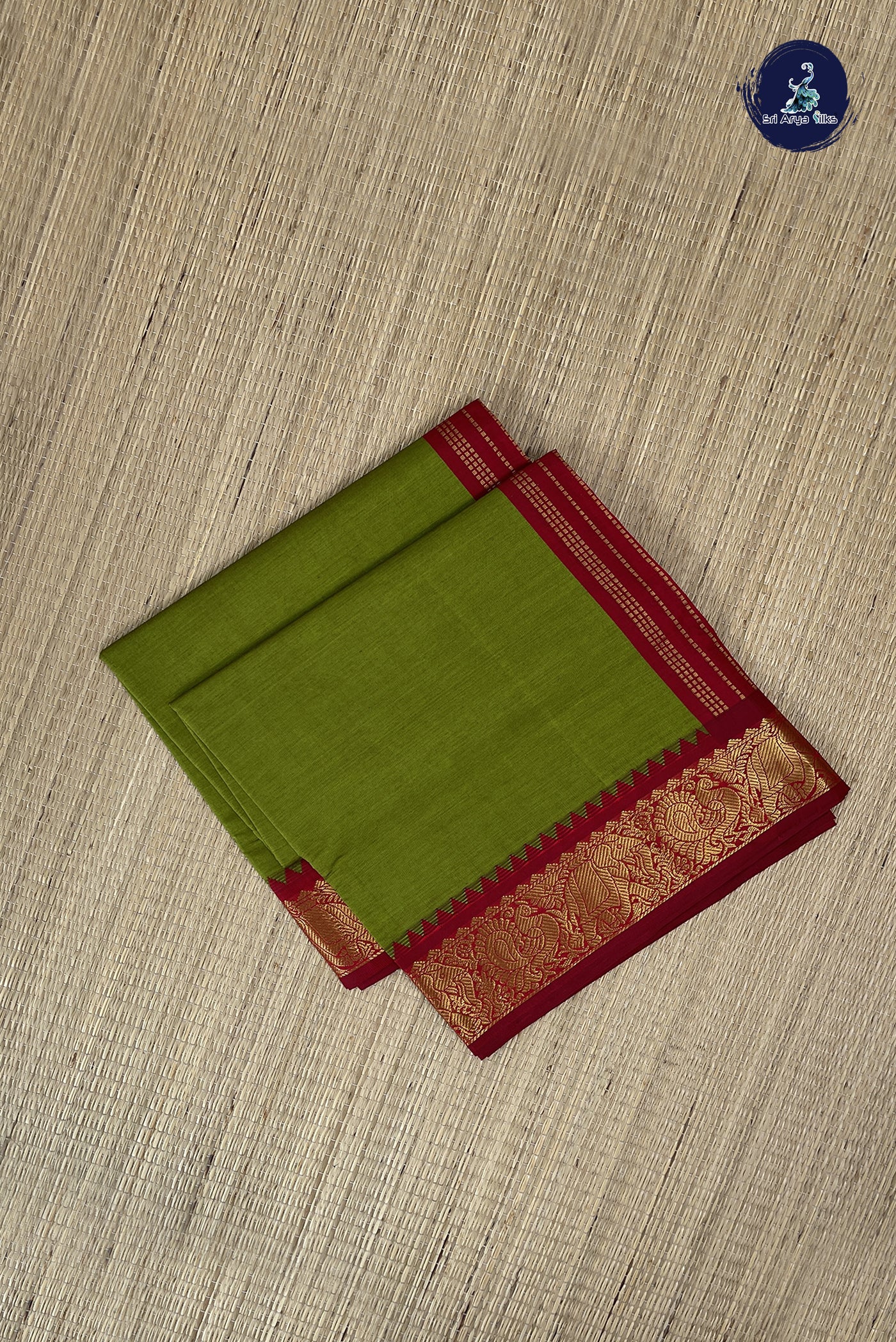 Dual Tone Mehendi Green Kanchi Semi Silk Cotton Saree With Plain Pattern