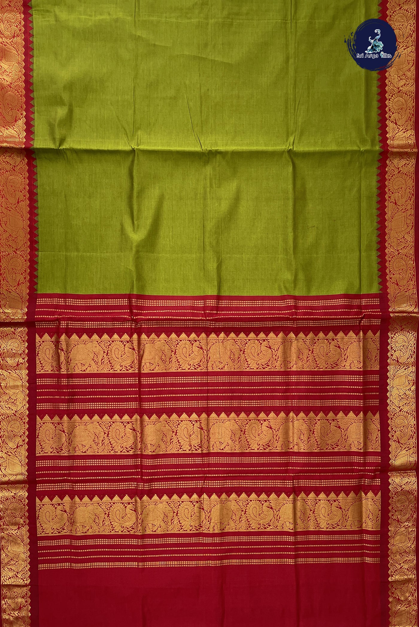Dual Tone Mehendi Green Kanchi Semi Silk Cotton Saree With Plain Pattern