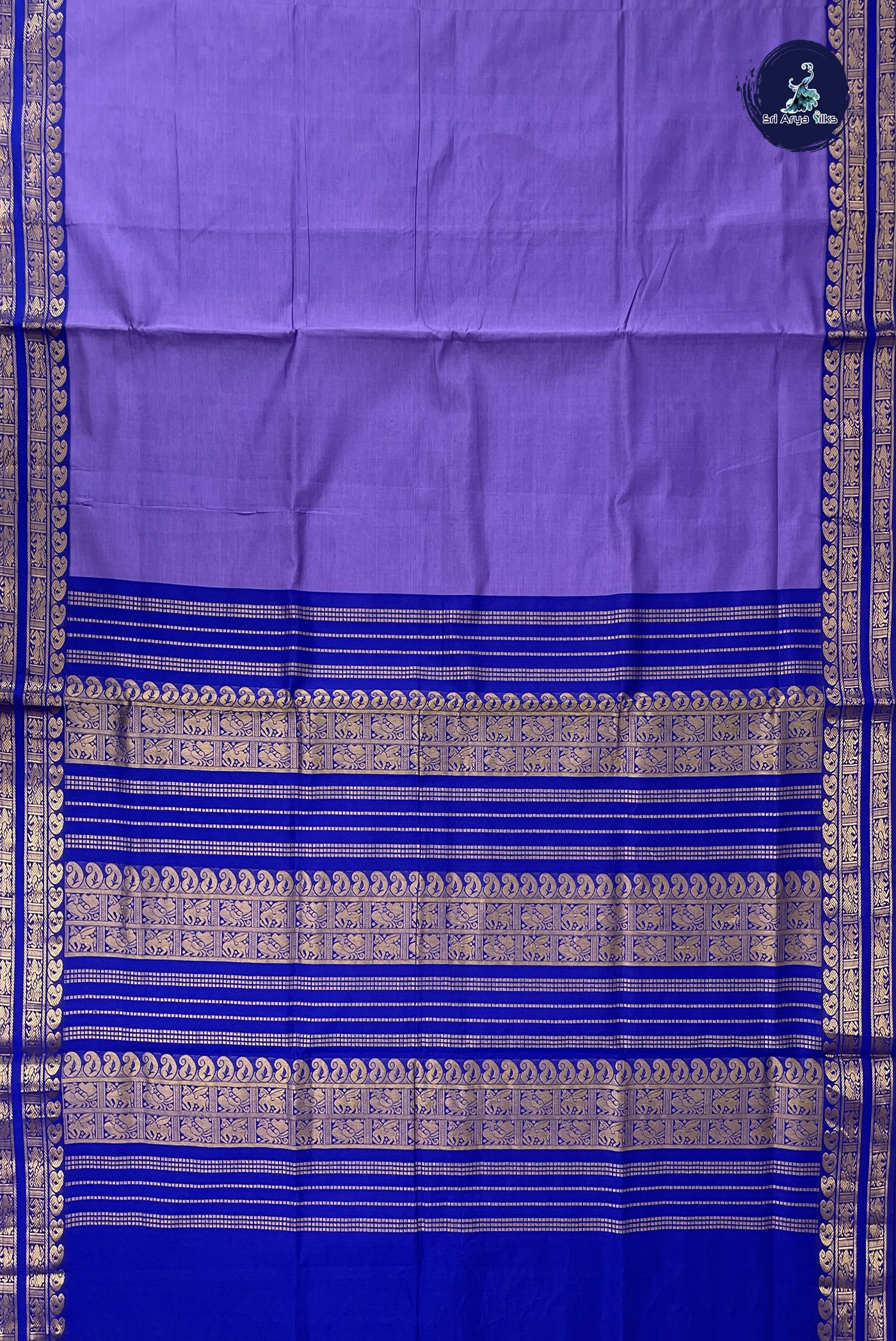 Lavender Kanchi Semi Silk Cotton Saree With Plain Pattern