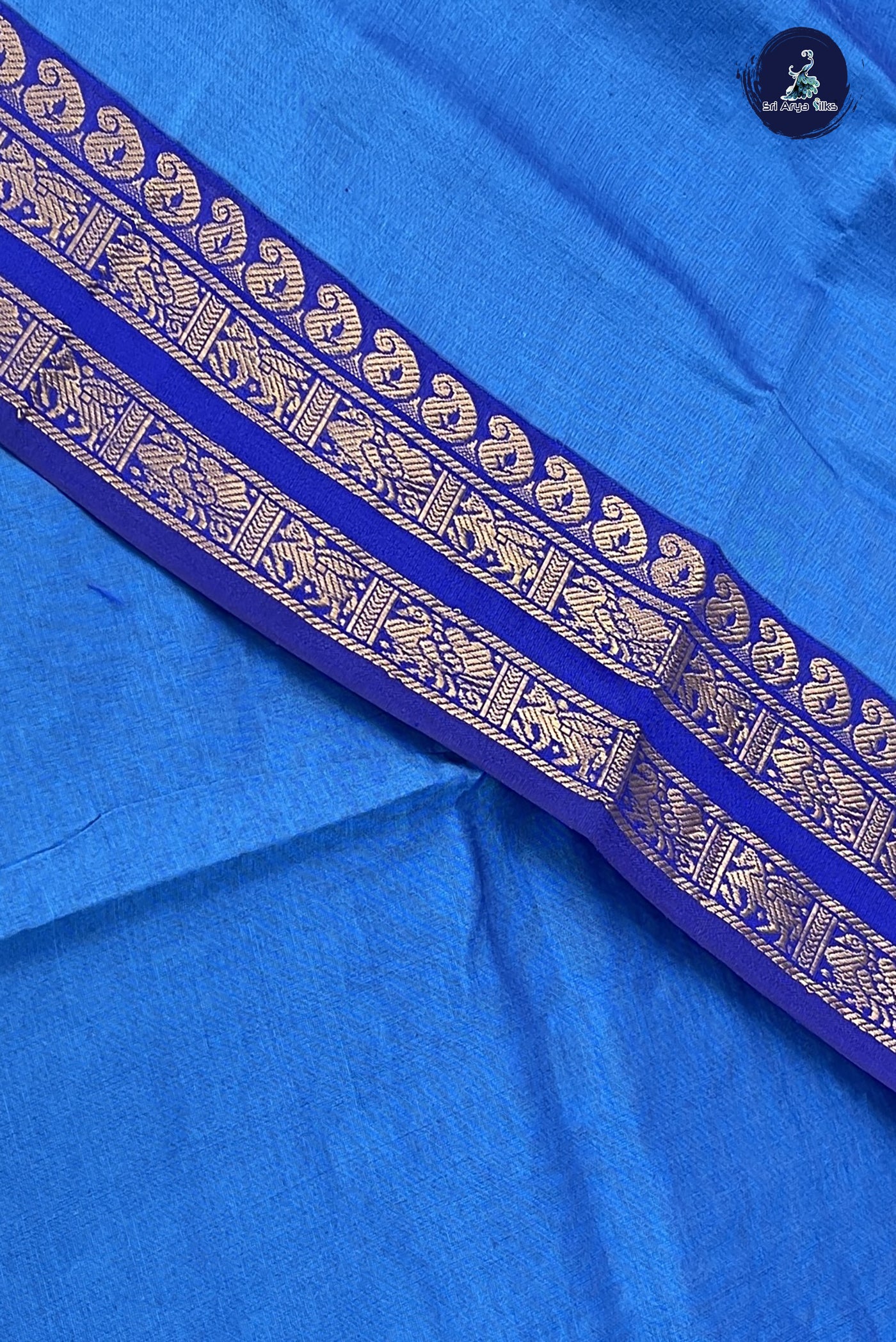 Blue Kanchi Semi Silk Cotton Saree With Plain Pattern