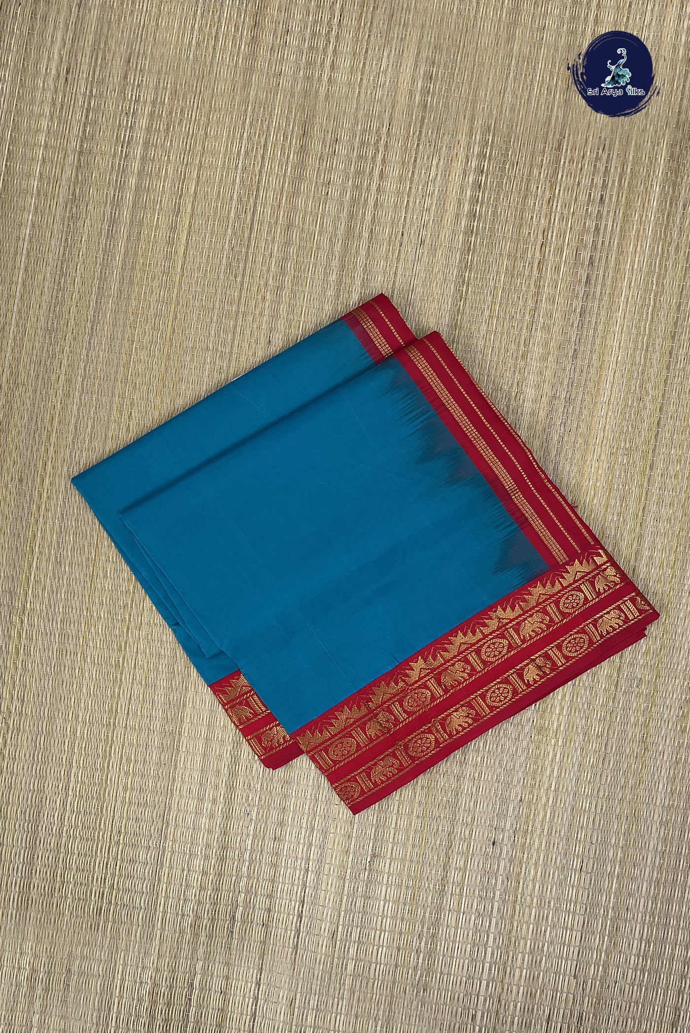 Sapphire Green Kanchi Semi Silk Cotton Saree With Plain Pattern