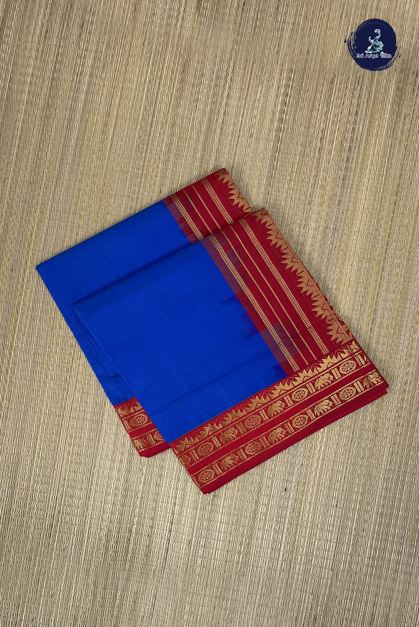 Blue Kanchi Semi Silk Cotton Saree With Plain Pattern