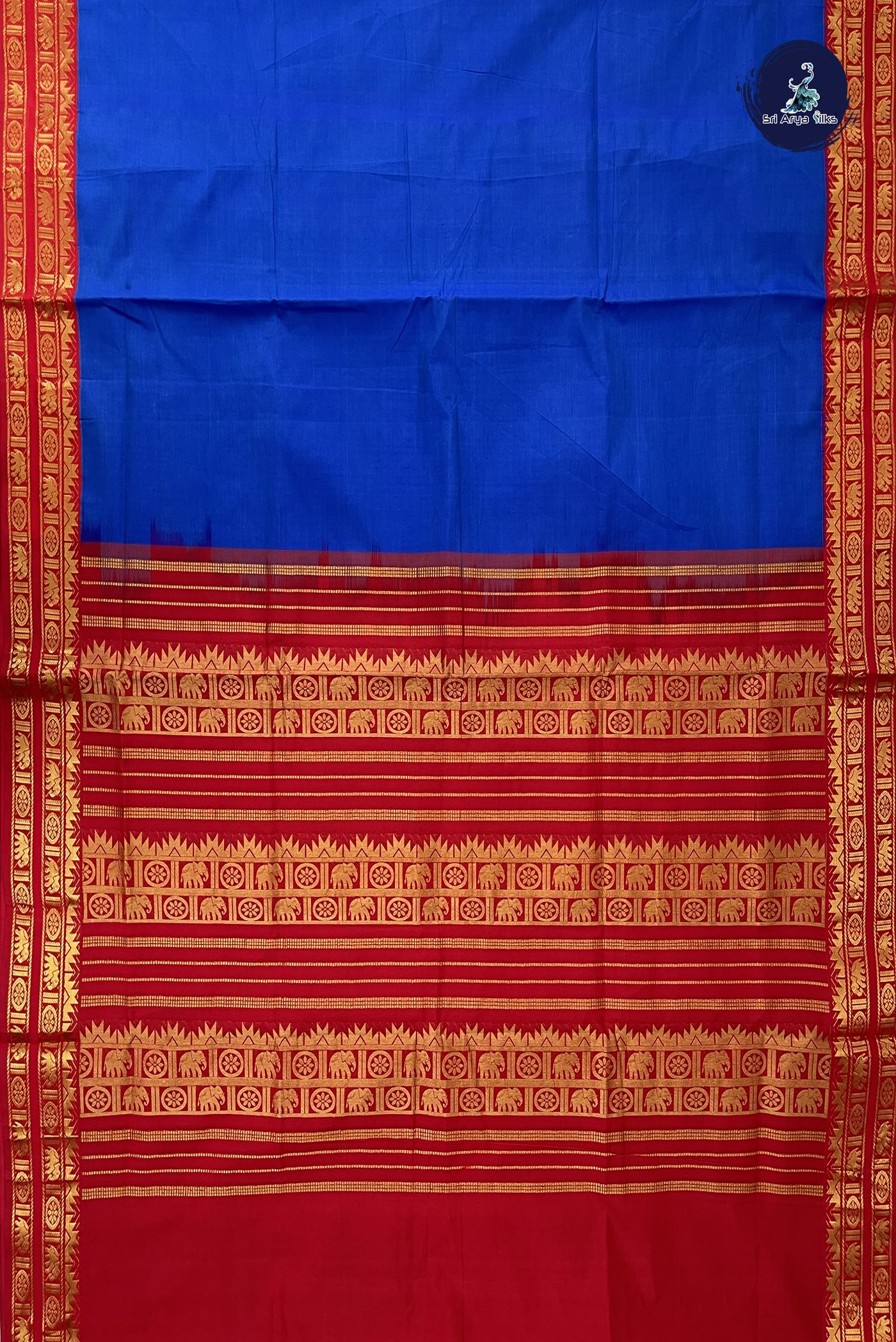 Blue Kanchi Semi Silk Cotton Saree With Plain Pattern