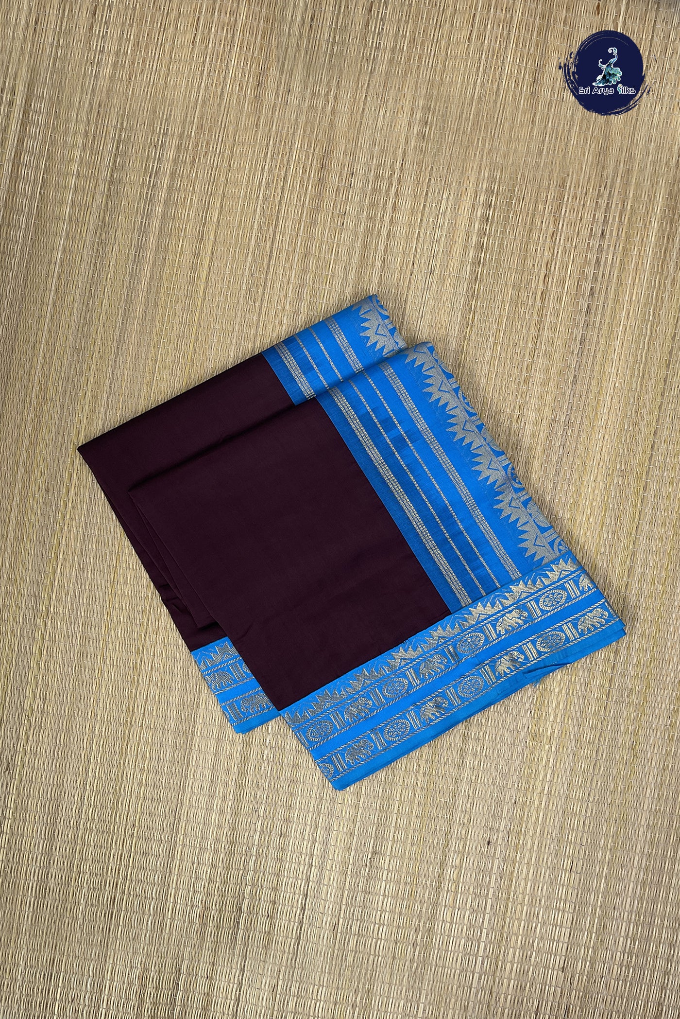 Brown Kanchi Semi Silk Cotton Saree With Plain Pattern