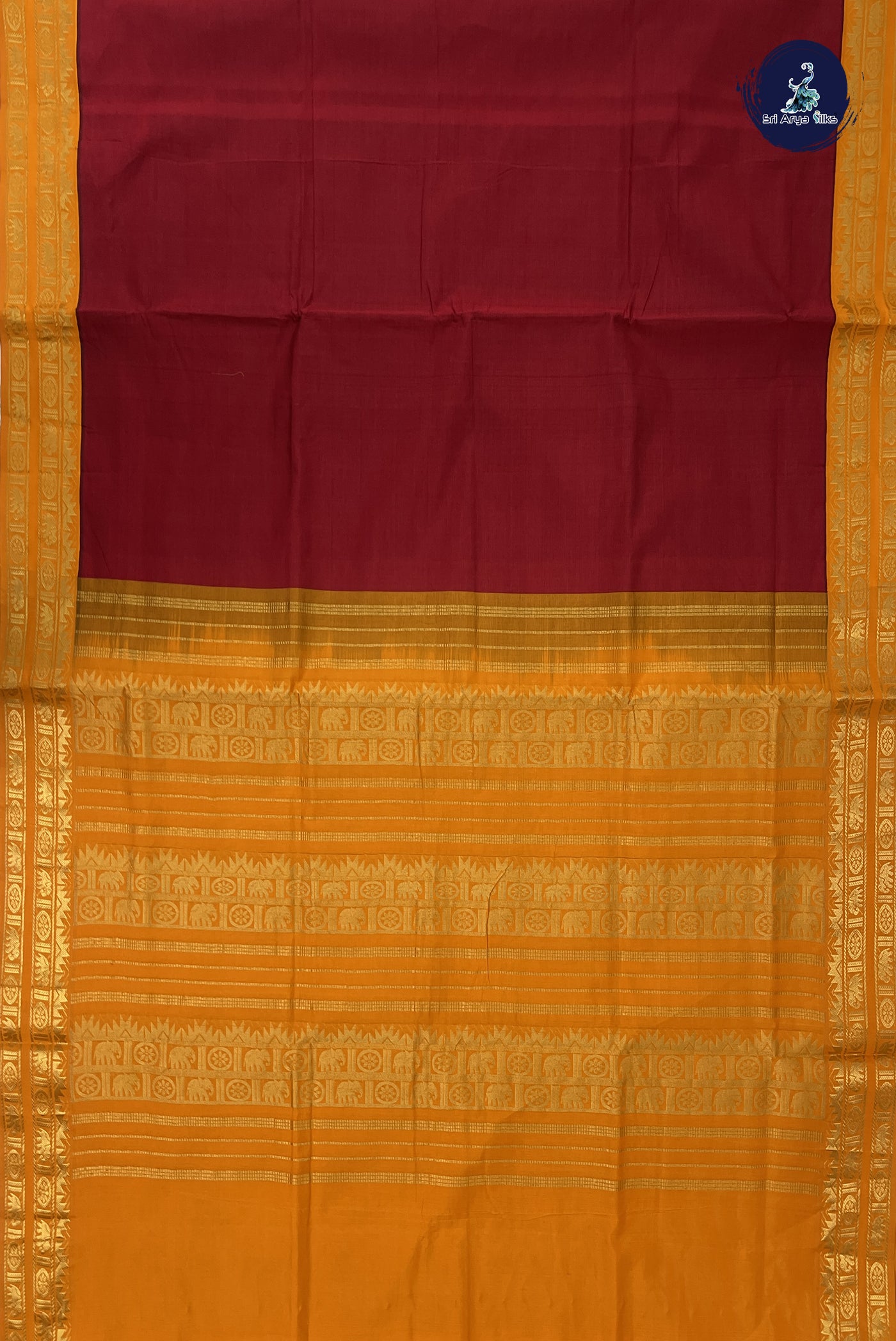 Maroon Kanchi Semi Silk Cotton Saree With Plain Pattern