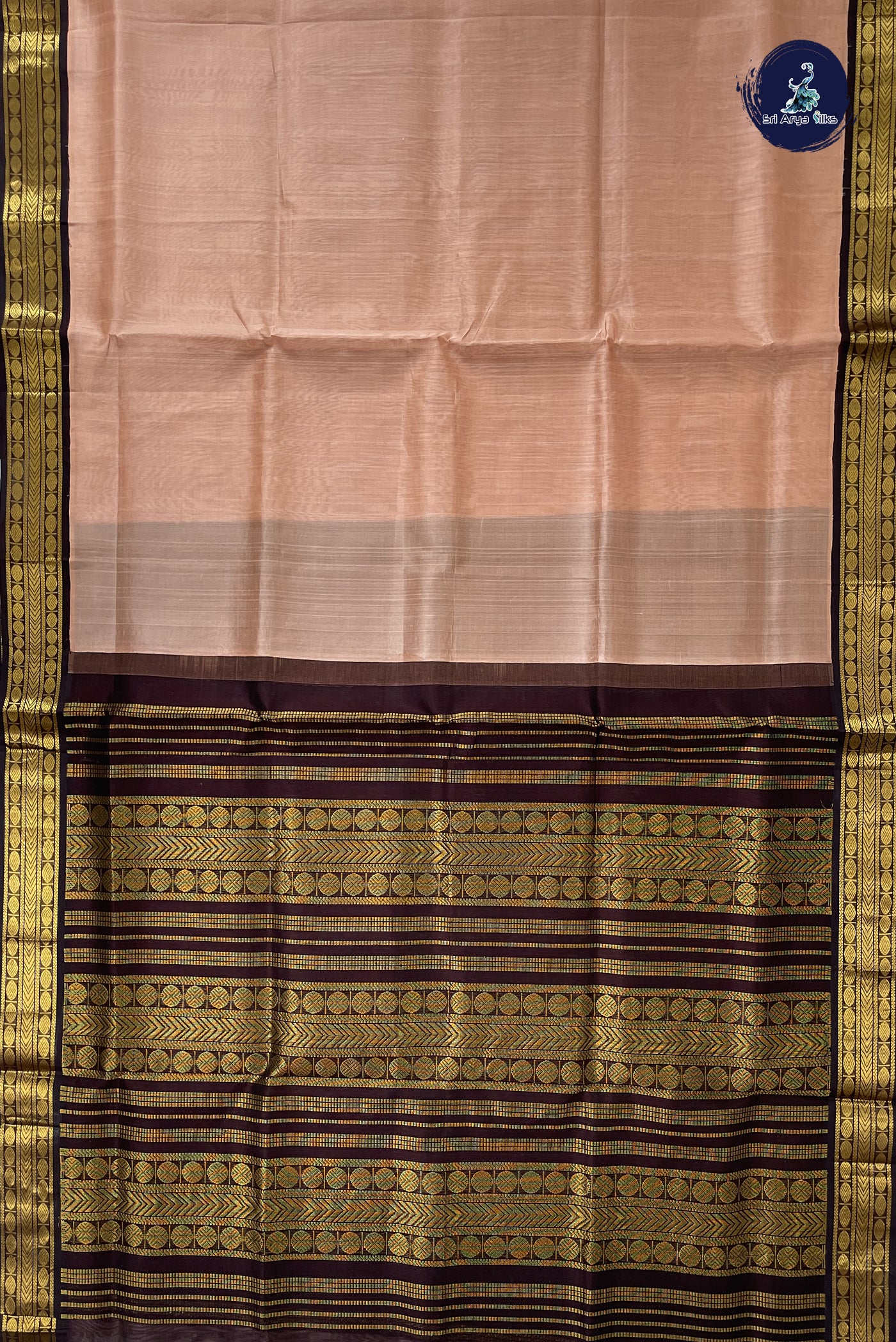 Chikku Shade Korvai Silk Cotton Saree With Plain Pattern