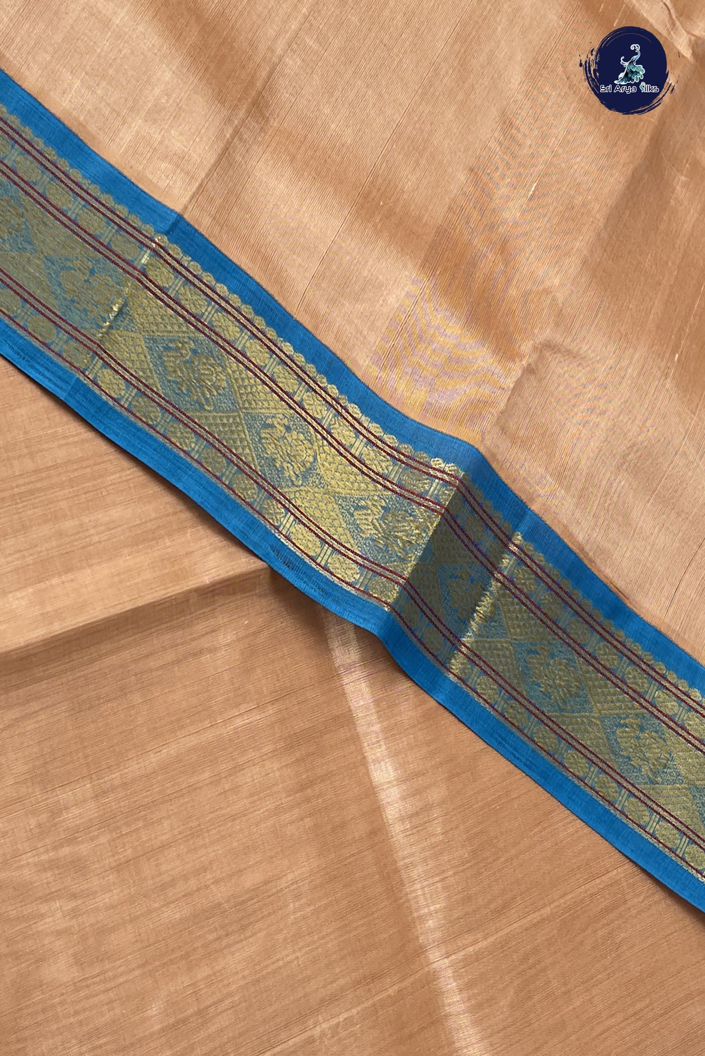 Chikku Shade Korvai Silk Cotton Saree With Plain Pattern