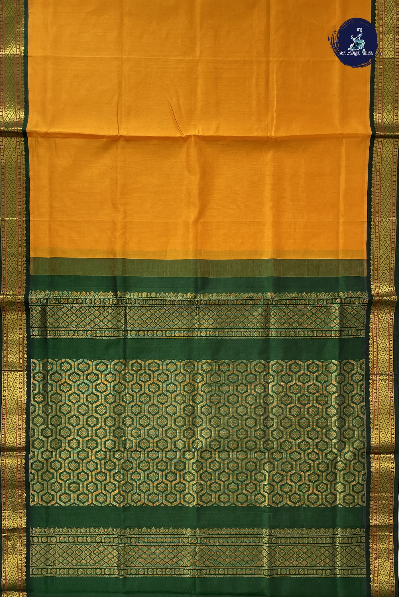 Mango Yellow Korvai Silk Cotton Saree With Plain Pattern