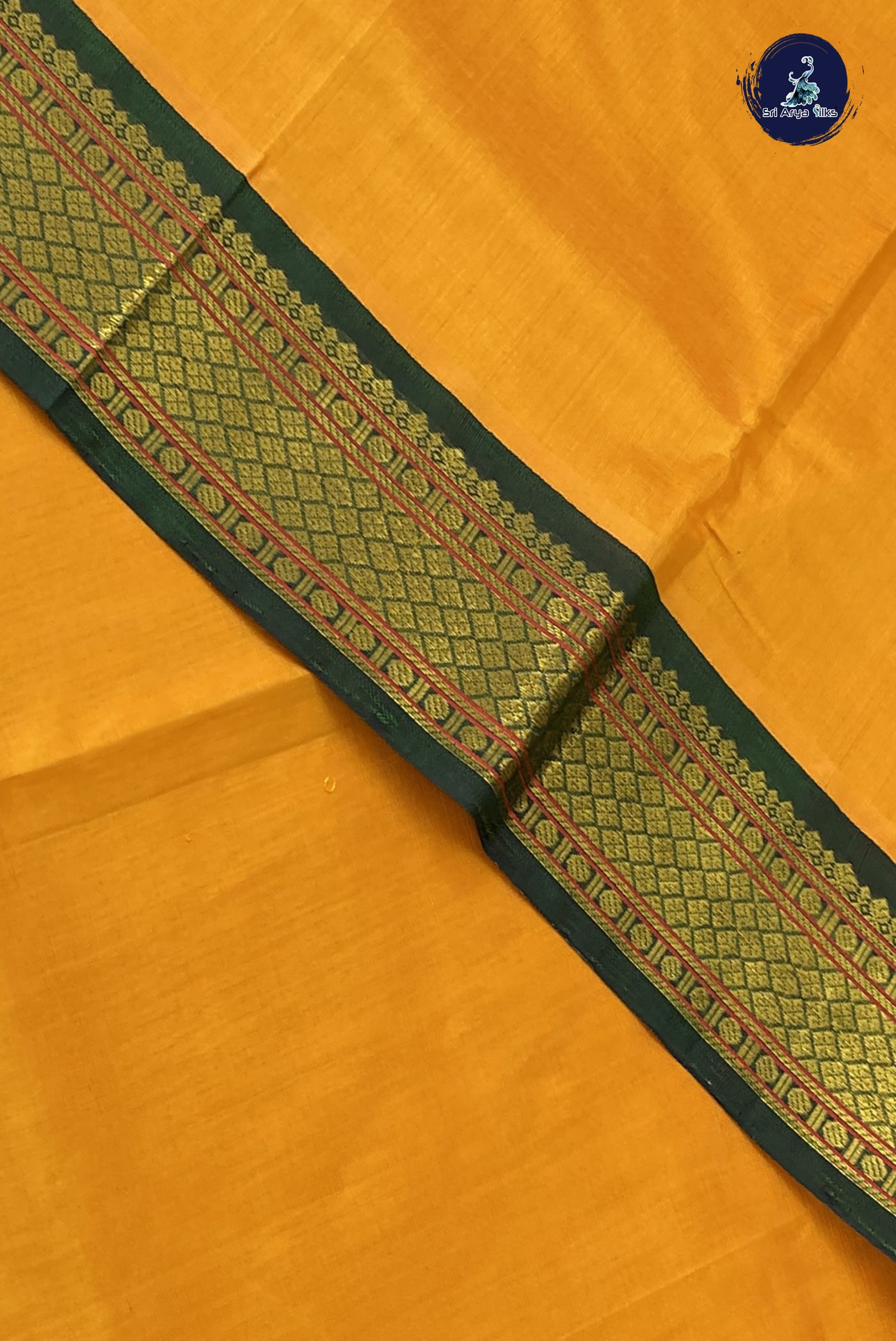 Mango Yellow Korvai Silk Cotton Saree With Plain Pattern