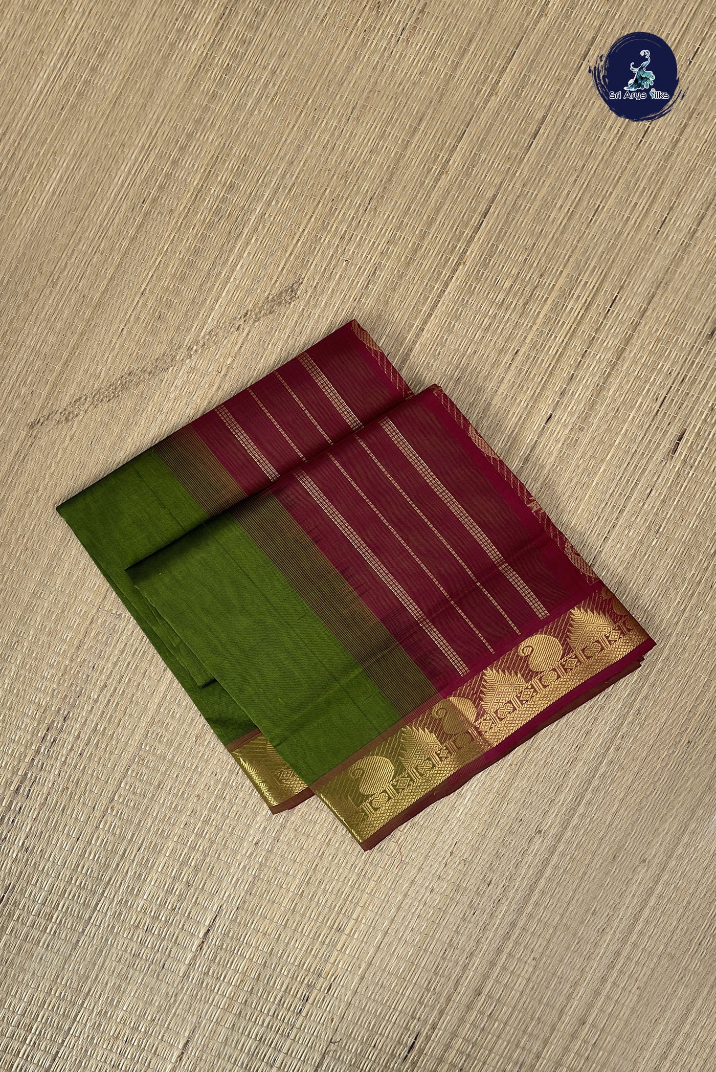 Dual Tone Mehendi Green Simple Silk Cotton Saree With Plain Pattern