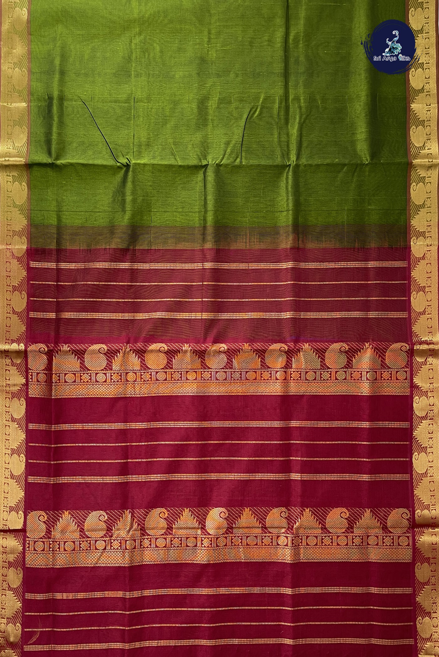 Dual Tone Mehendi Green Simple Silk Cotton Saree With Plain Pattern