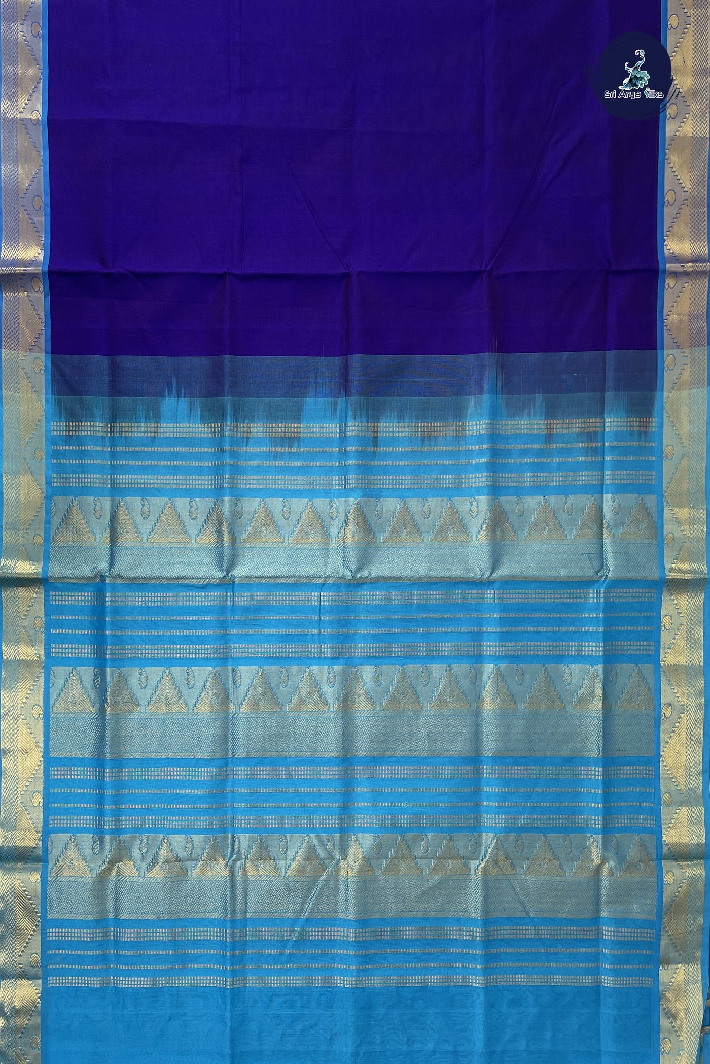 Dark Blue Simple Silk Cotton Saree With Plain Pattern
