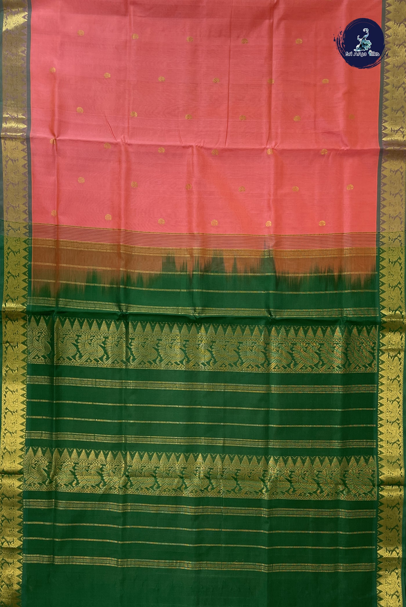 Peach Simple Silk Cotton Saree With Zari Buttas Pattern
