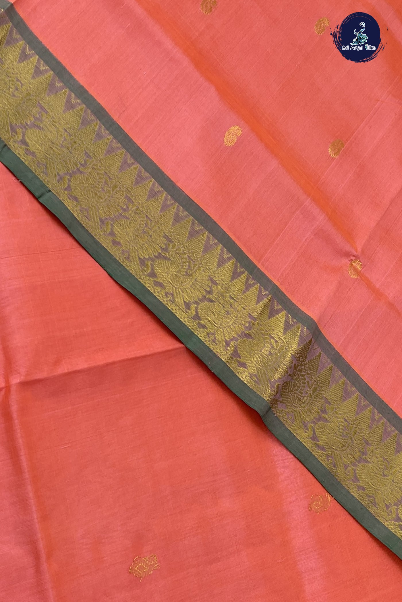 Peach Simple Silk Cotton Saree With Zari Buttas Pattern