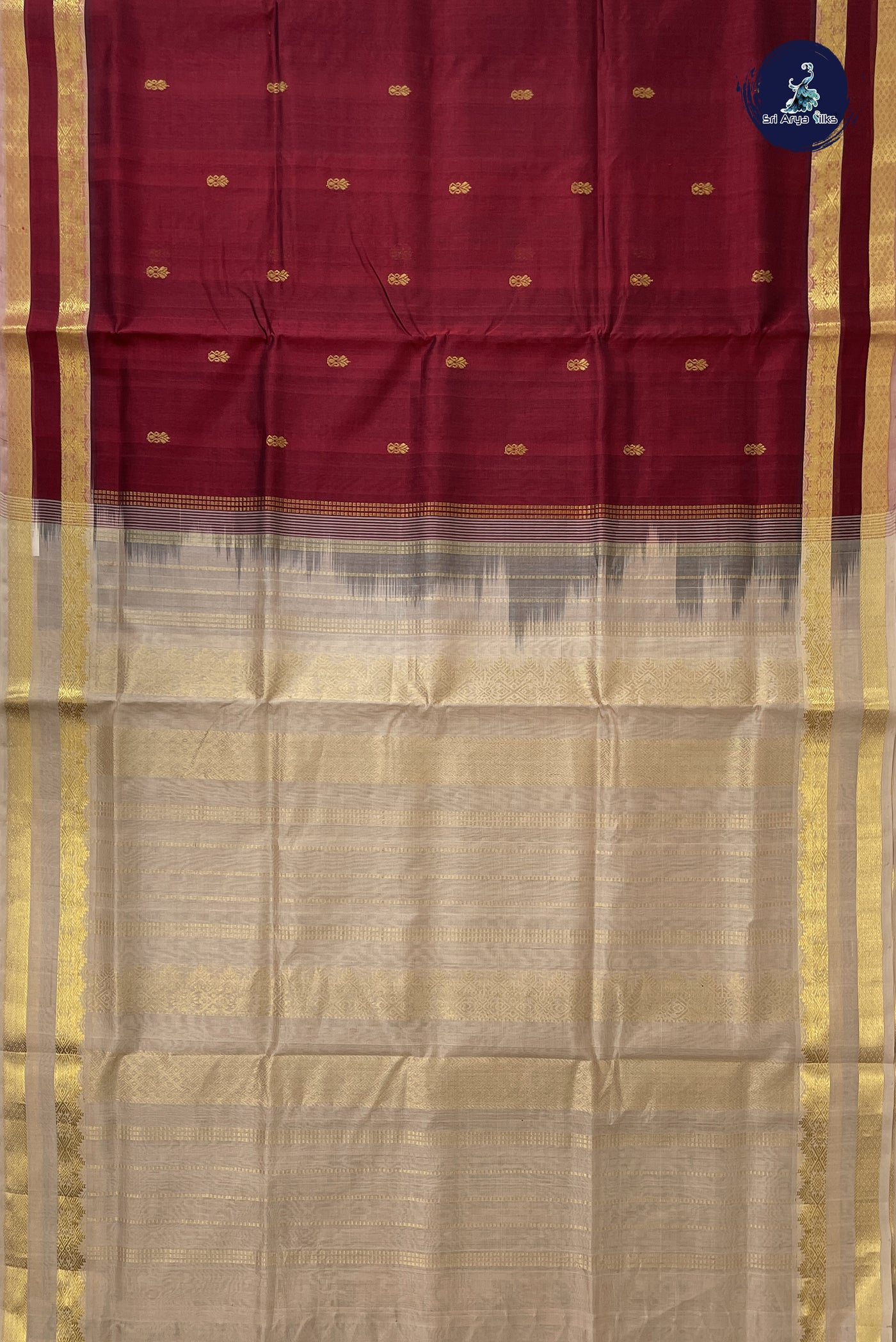 Dual Tone Maroon Simple Silk Cotton Saree With Zari Buttas Pattern