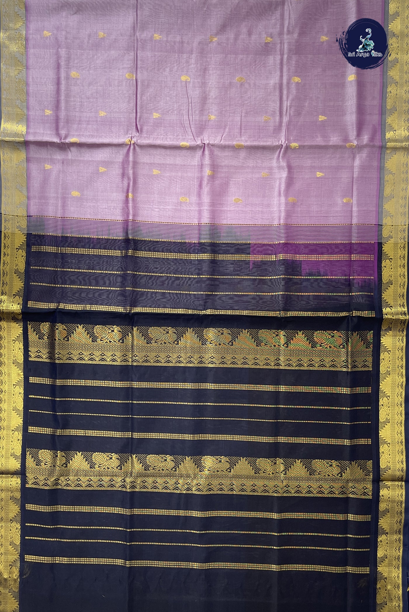 Lavender Simple Silk Cotton Saree With Zari Buttas Pattern