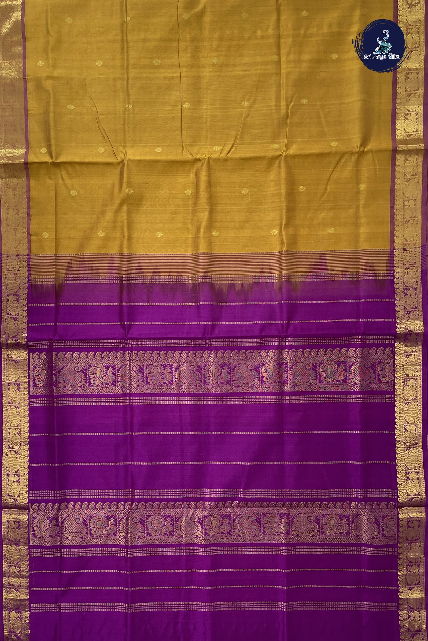 Mustard Simple Silk Cotton Saree With Zari Buttas Pattern