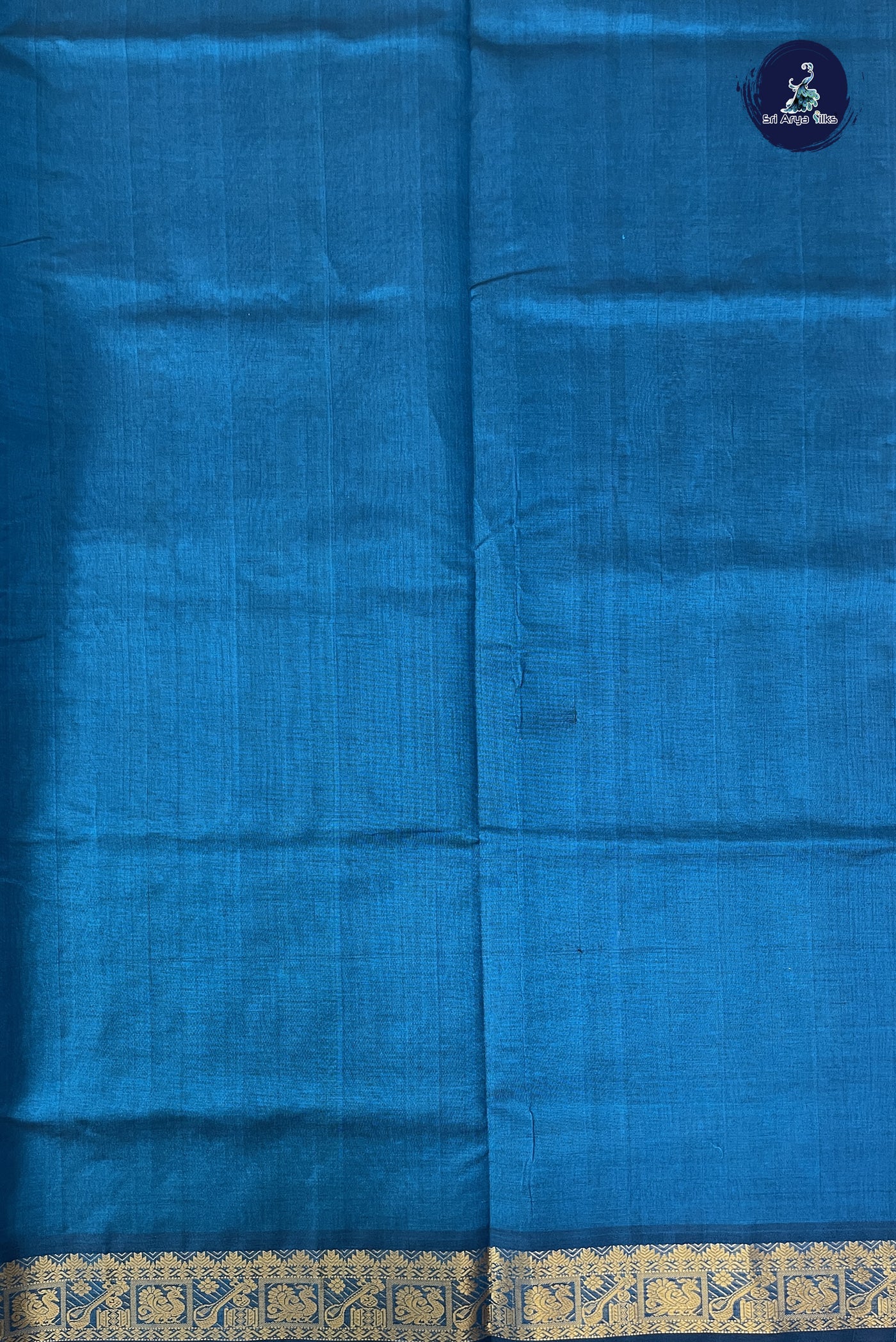 Peacock Blue Simple Silk Cotton Saree With Zari Buttas Pattern