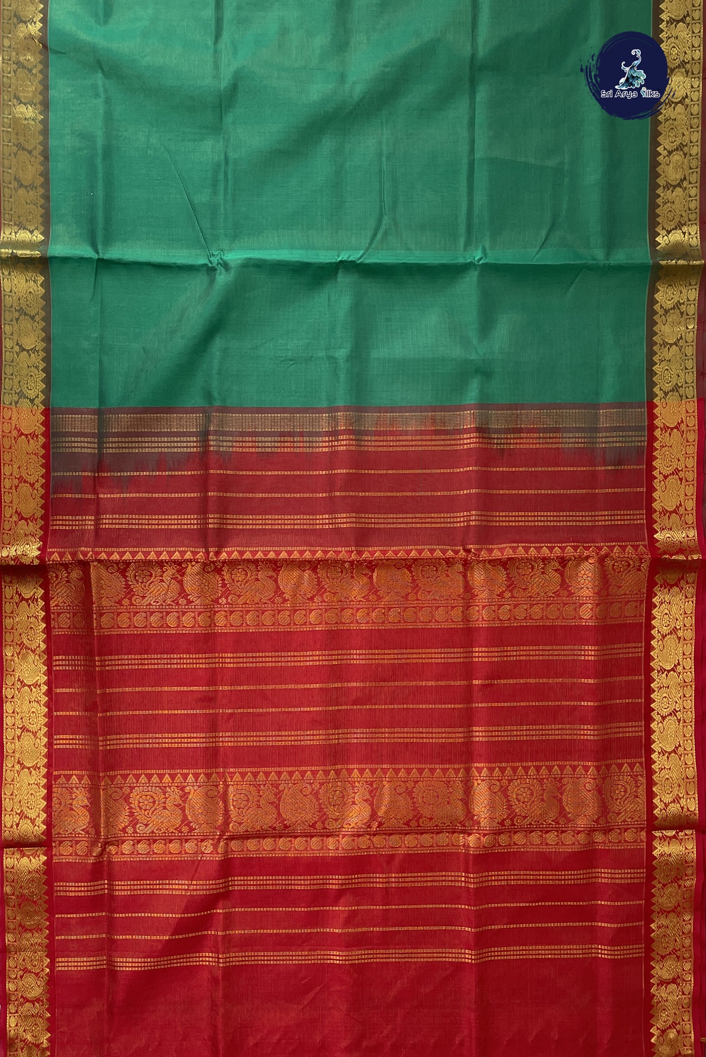 Green Vaira Oosi Silk Cotton Saree With Vaira Oosi Pattern