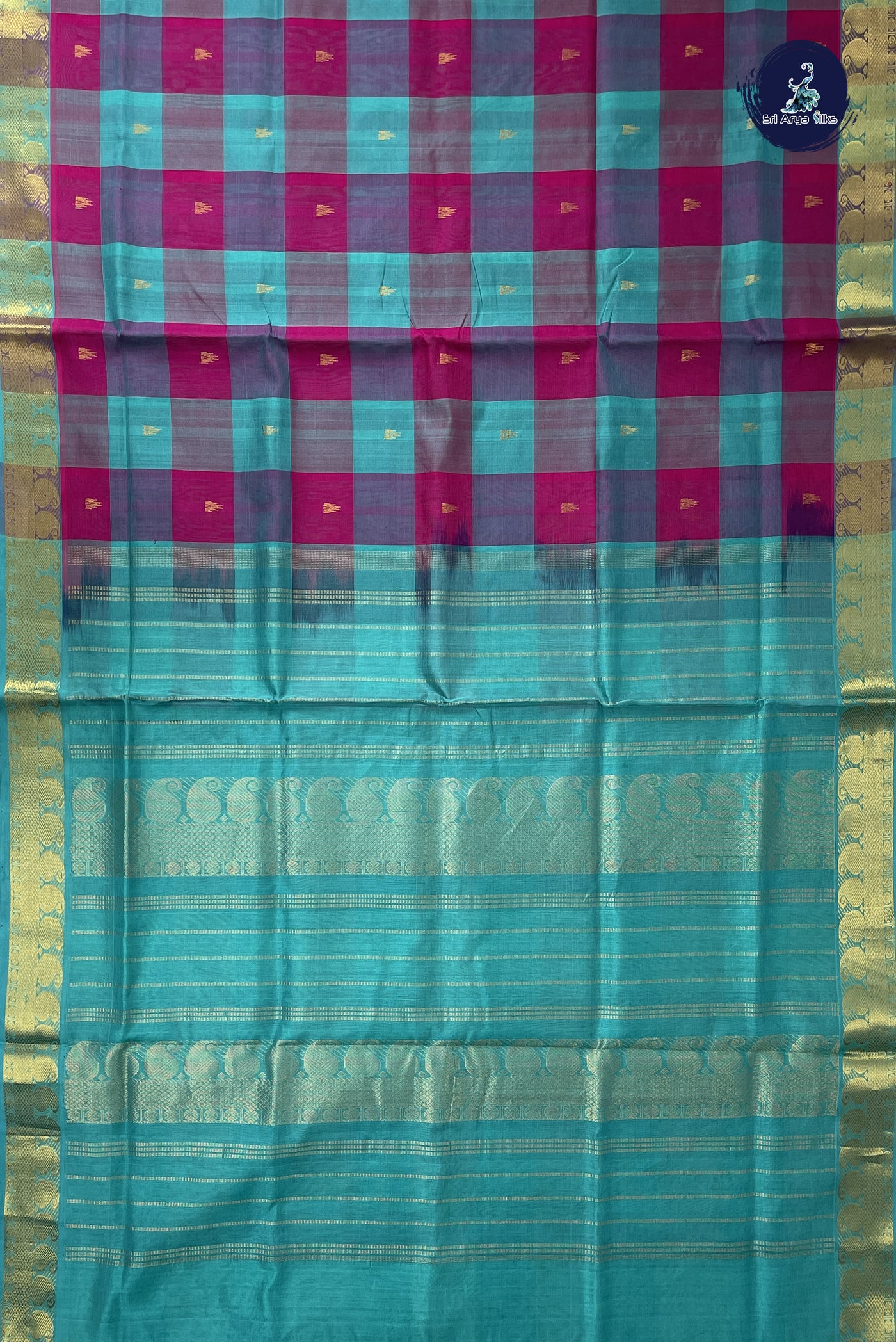 Multi Colour Checked Saree With Paalum Pazham Kattam Pattern