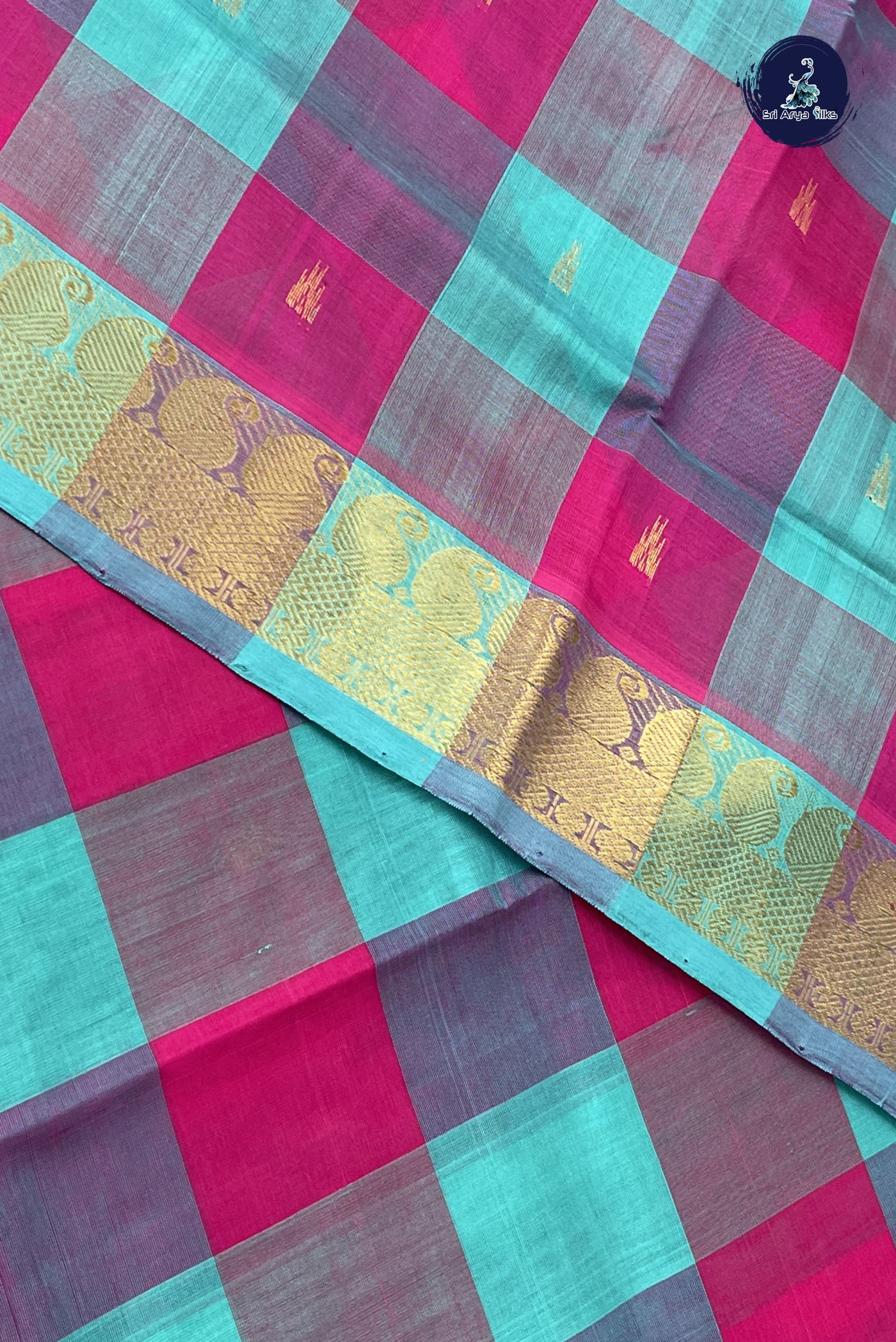 Multi Colour Checked Saree With Paalum Pazham Kattam Pattern