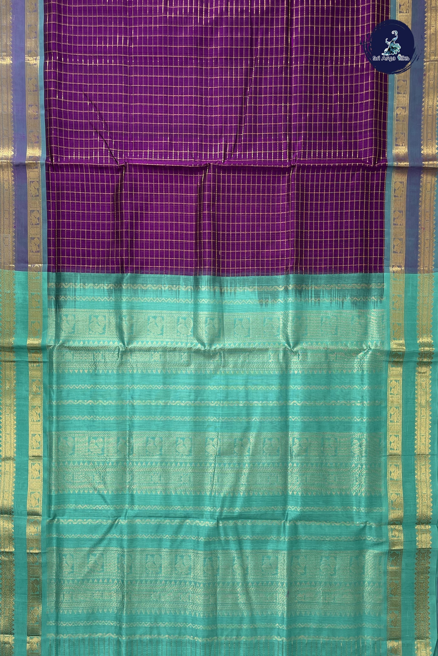 Purple Checked Saree With Zari Checked Pattern