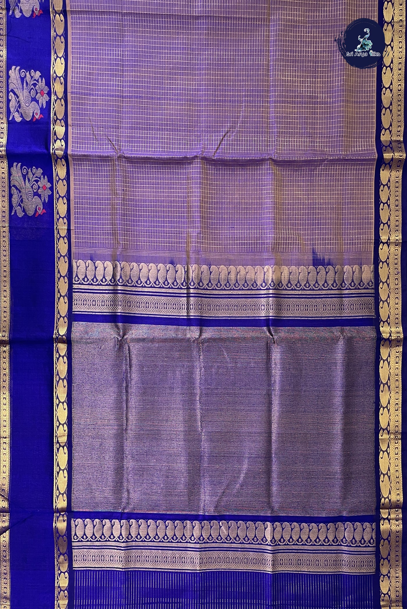 Lavender Checked Saree With Zari Checked Pattern