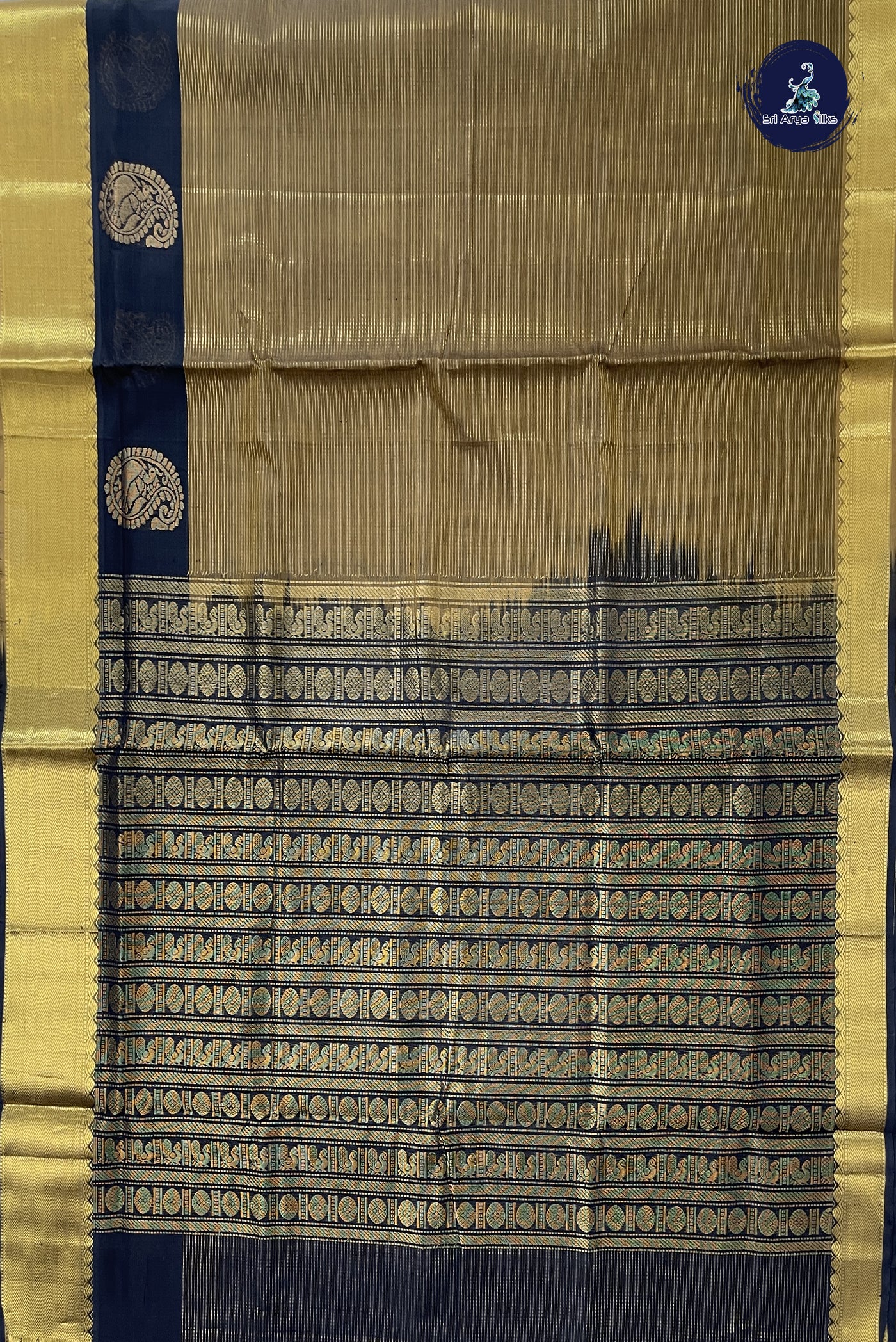 Honey Brown Bridal Silk Cotton Saree With Stripes Pattern