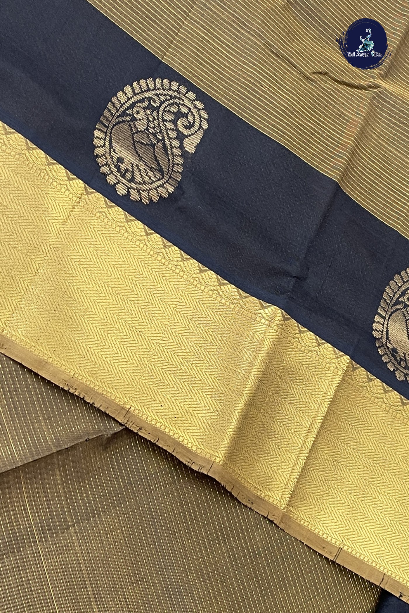 Honey Brown Bridal Silk Cotton Saree With Stripes Pattern