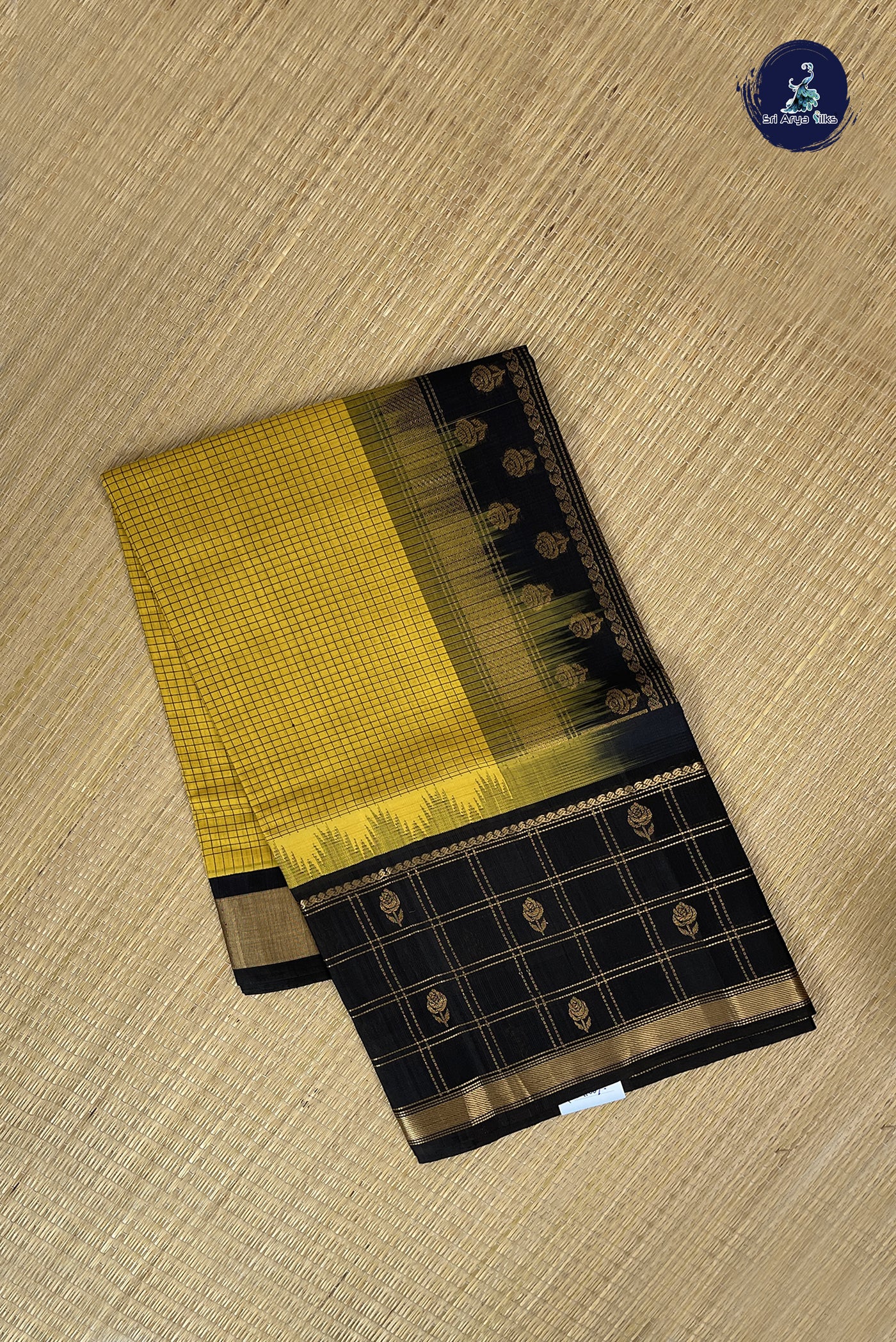Yellow Checked Saree With Checked Pattern