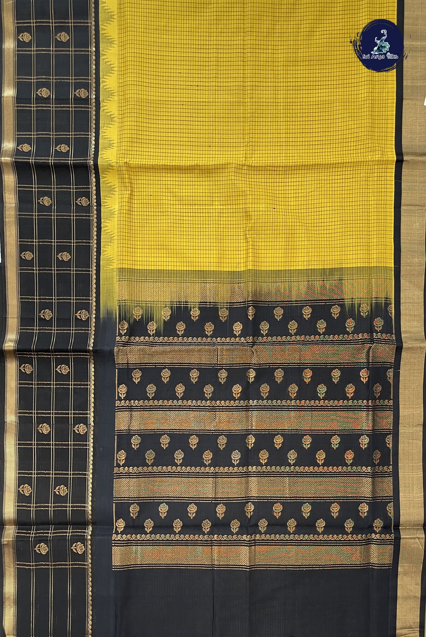 Yellow Checked Saree With Checked Pattern