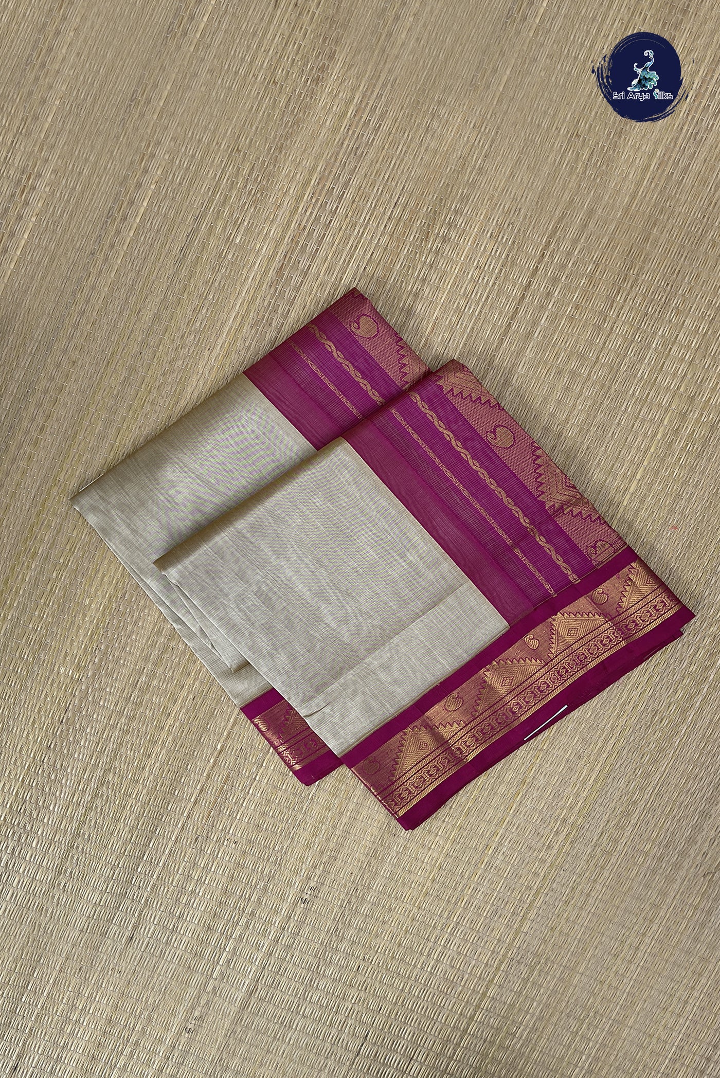 Beige Vaira Oosi Silk Cotton Saree With Vaira Oosi Pattern