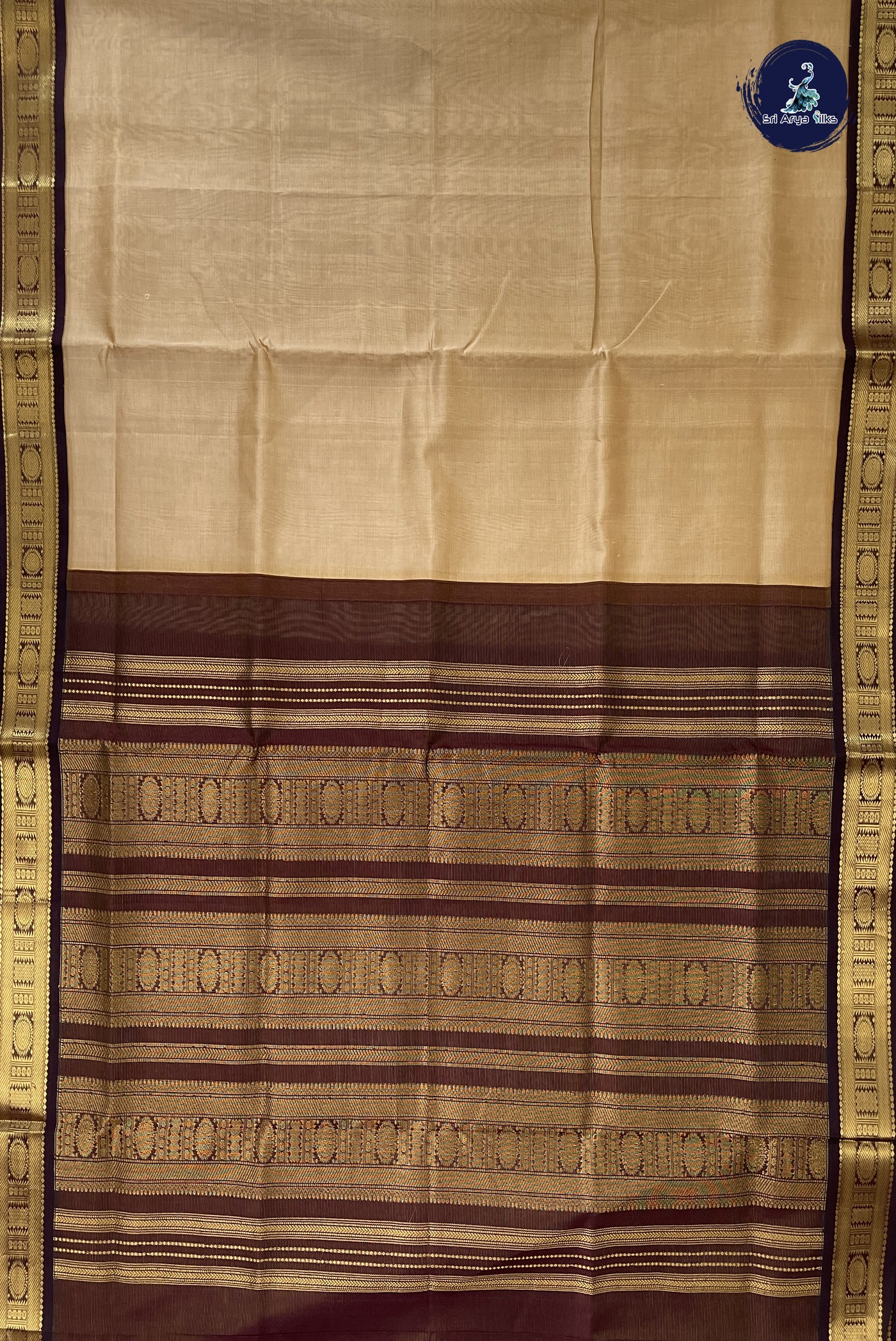 Beige Vaira Oosi Silk Cotton Saree With Vaira Oosi Pattern