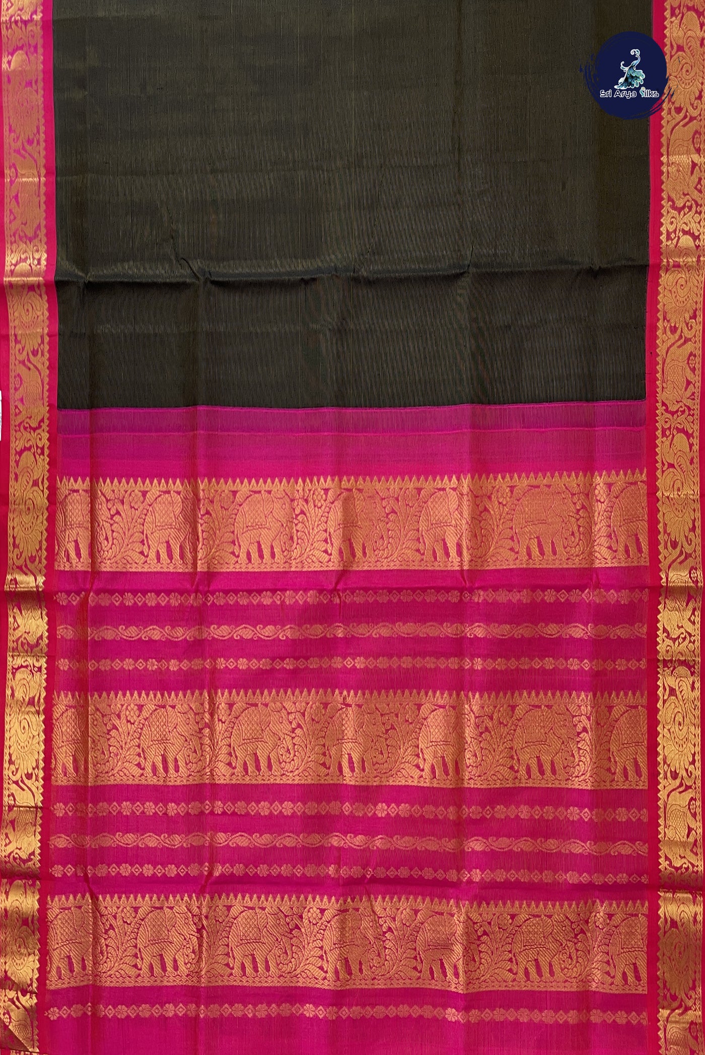 Black Vaira Oosi Silk Cotton Saree With Vaira Oosi Pattern