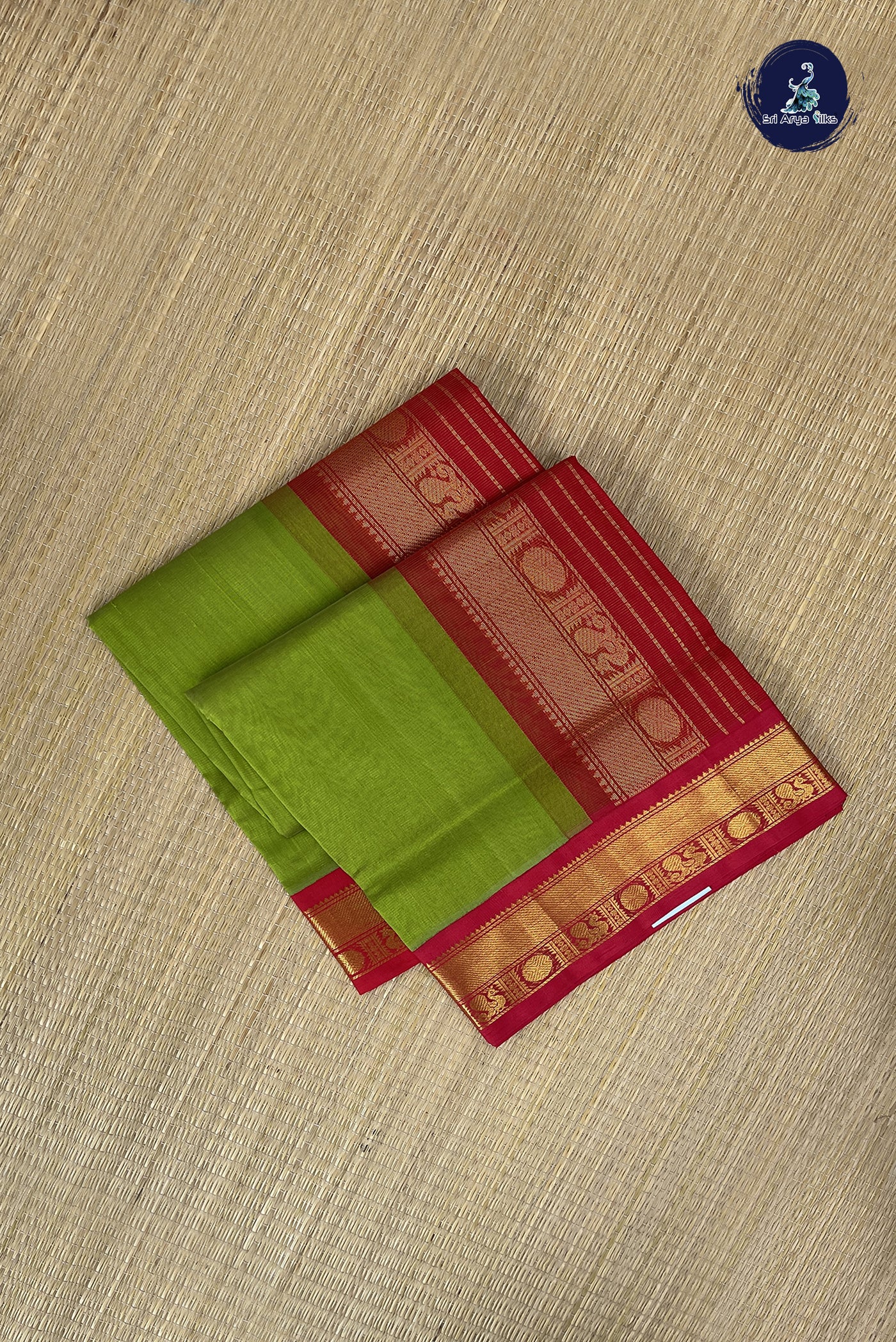 Light Green Vaira Oosi Silk Cotton Saree With Vaira Oosi Pattern