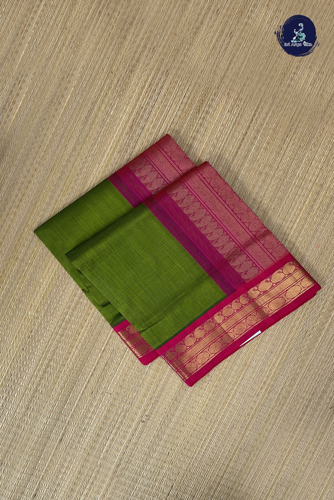 Green Vaira Oosi Silk Cotton Saree With Vaira Oosi Pattern