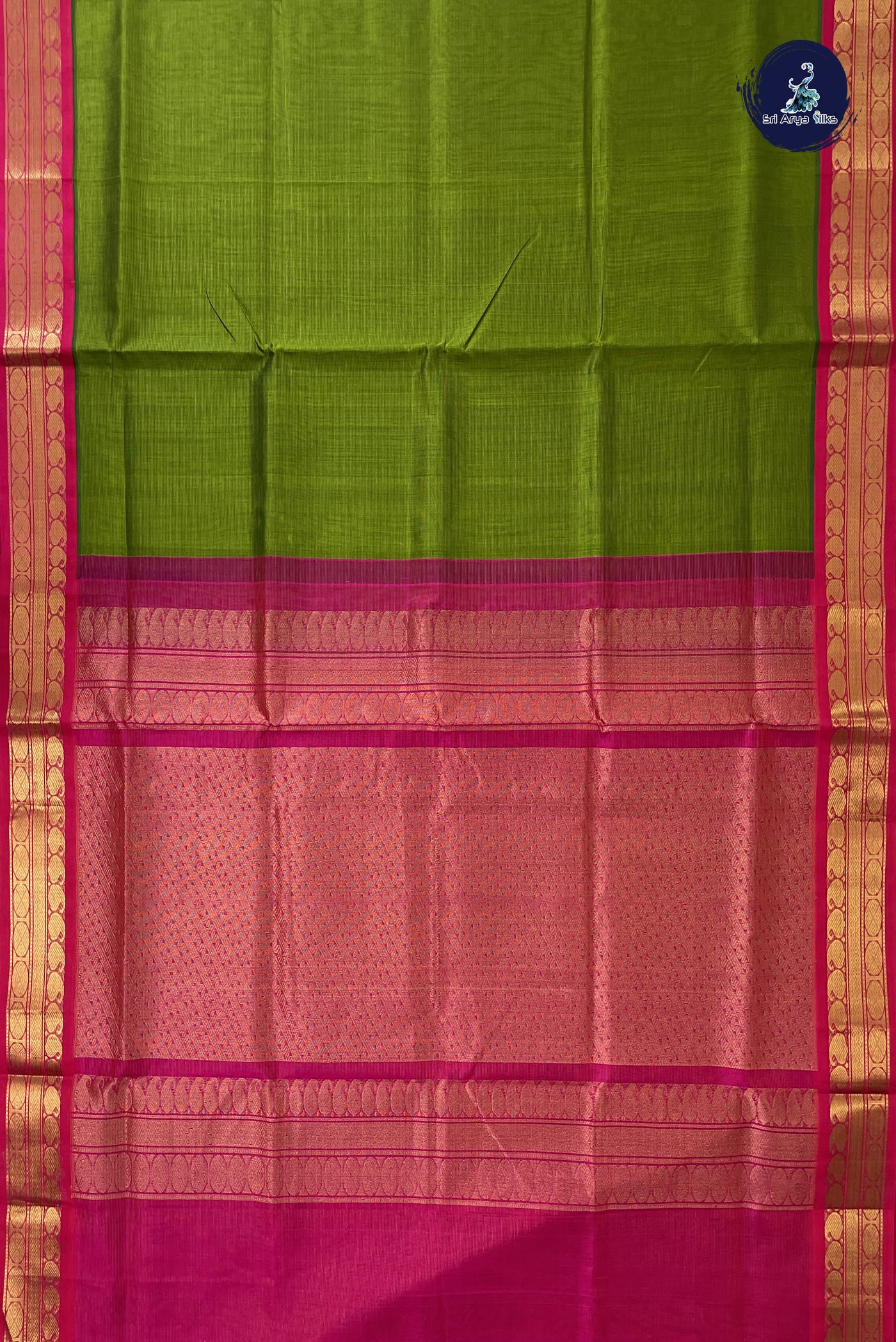 Green Vaira Oosi Silk Cotton Saree With Vaira Oosi Pattern