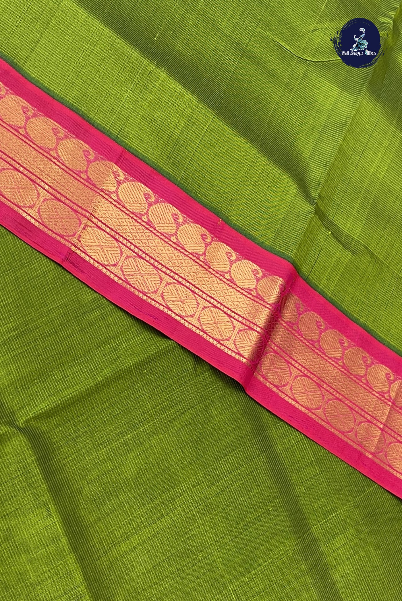 Green Vaira Oosi Silk Cotton Saree With Vaira Oosi Pattern
