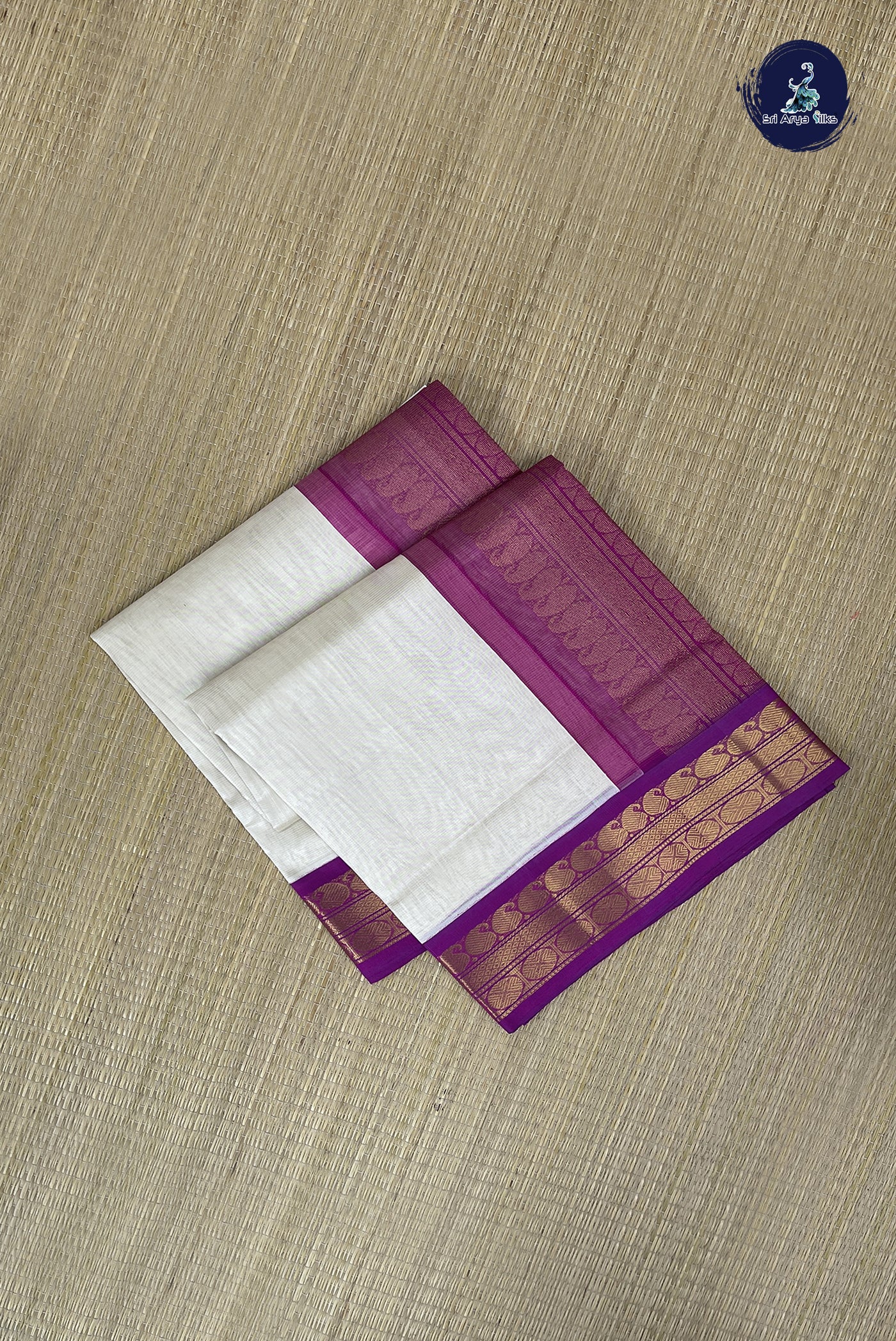 Off White Vaira Oosi Silk Cotton Saree With Vaira Oosi Pattern