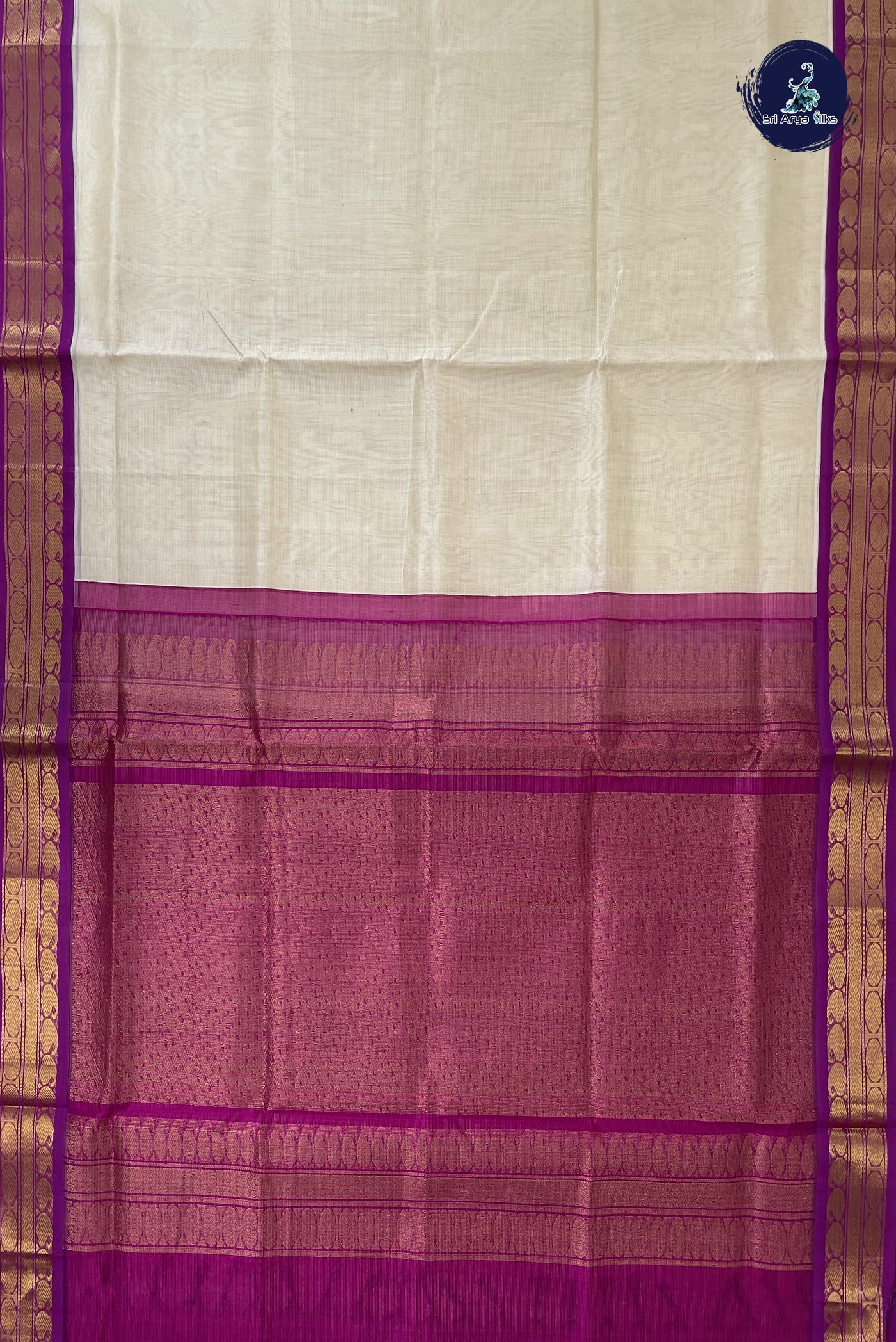 Off White Vaira Oosi Silk Cotton Saree With Vaira Oosi Pattern