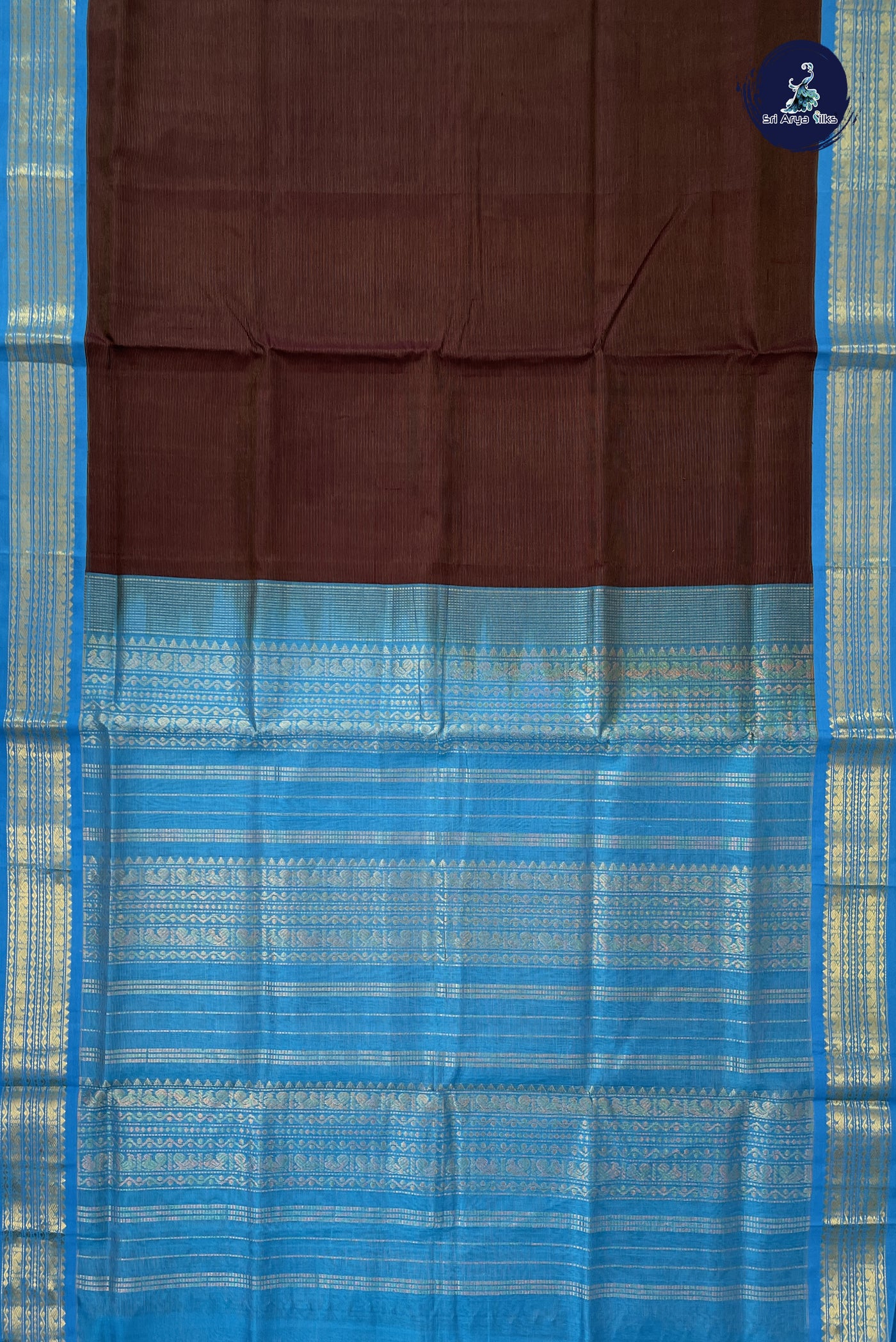Coffee Brown Vaira Oosi Silk Cotton Saree With Vaira Oosi Pattern
