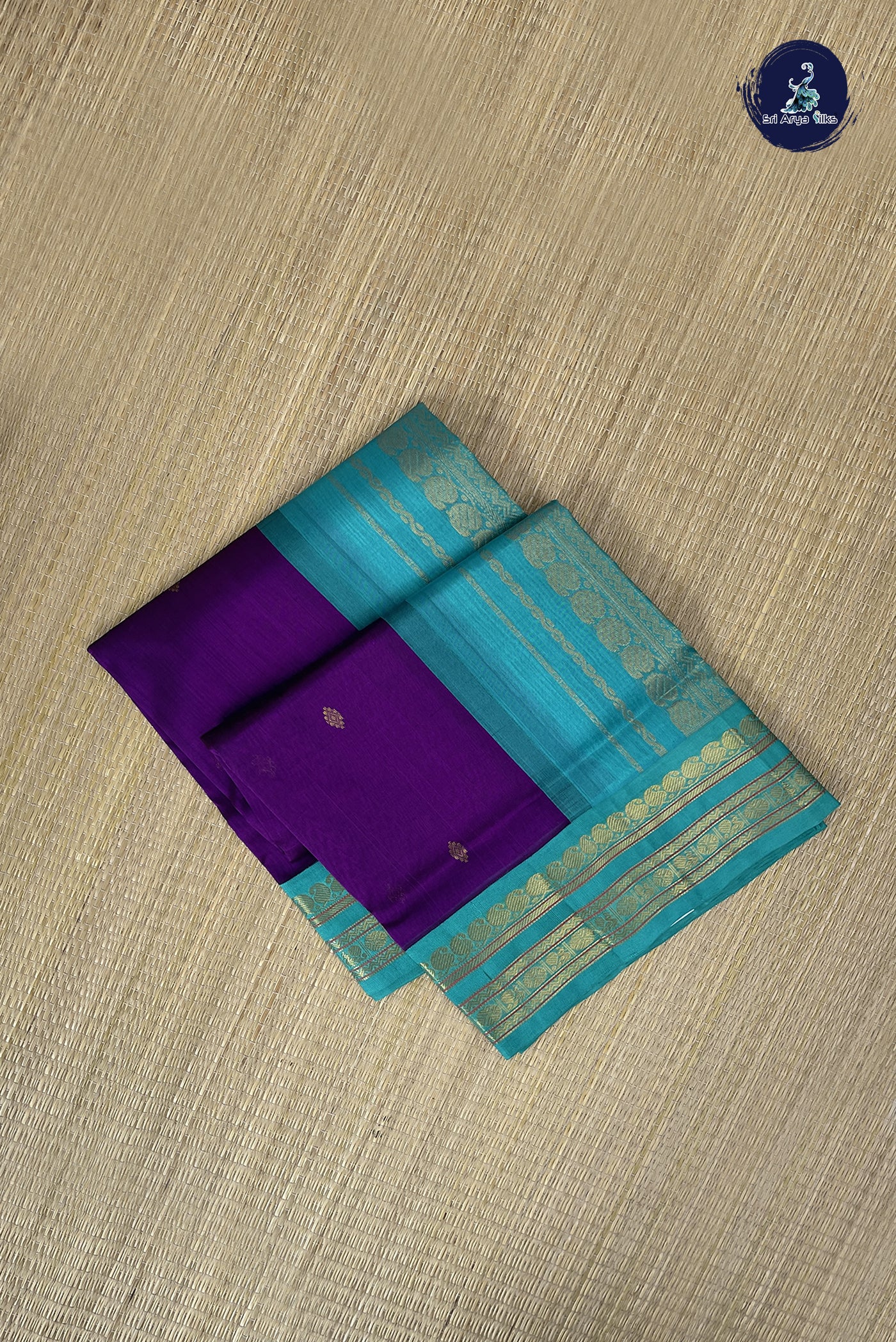 Purple Korvai Silk Cotton Saree With Zari Buttas Pattern