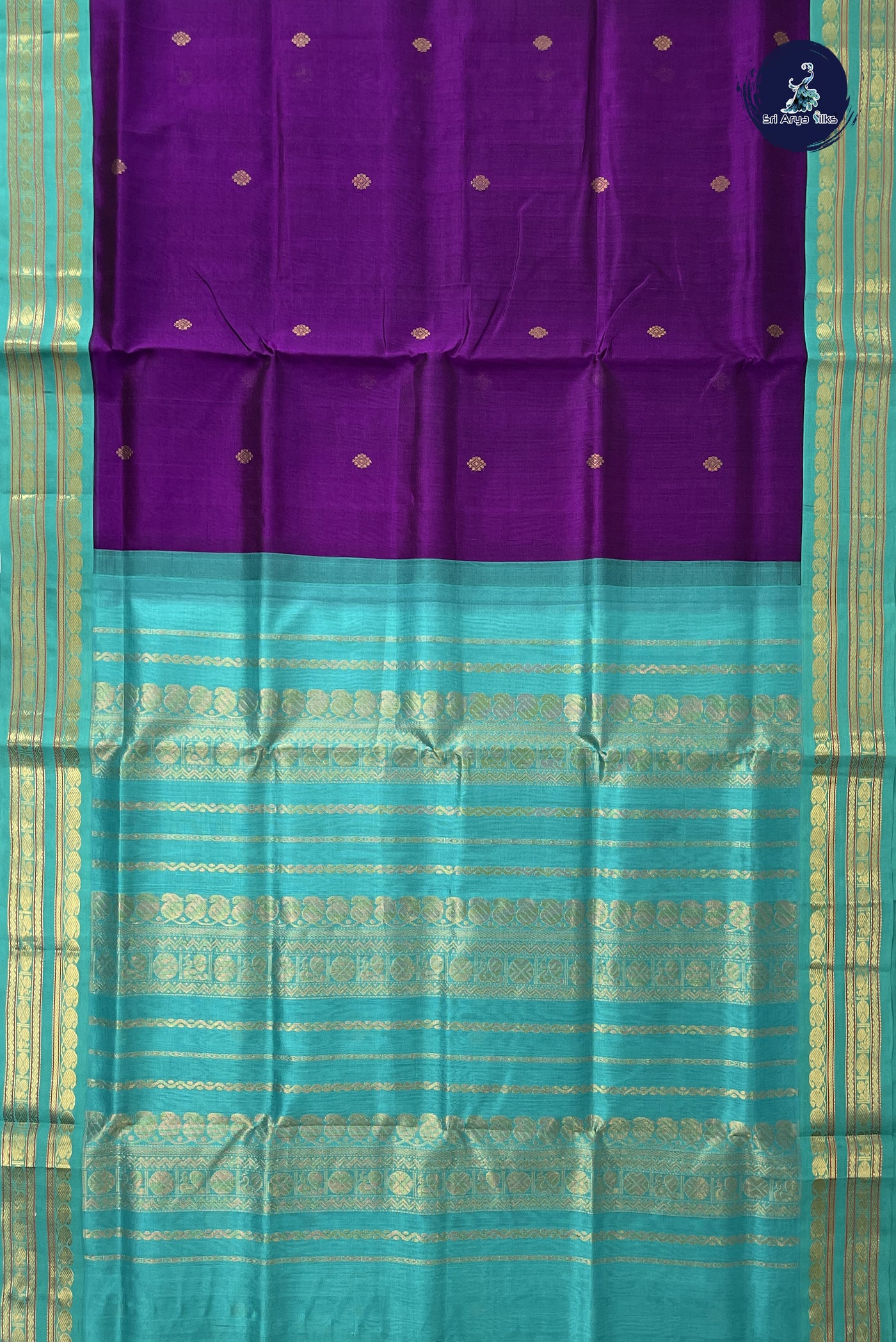 Purple Korvai Silk Cotton Saree With Zari Buttas Pattern