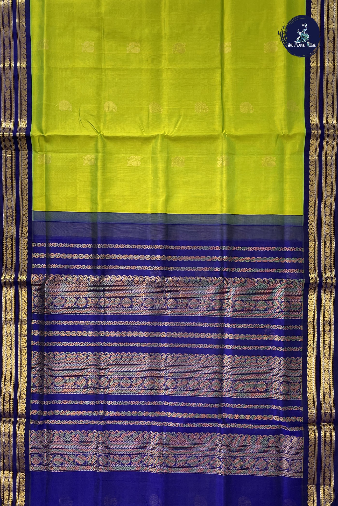 Flurocent Green Korvai Silk Cotton Saree With Zari Buttas Pattern