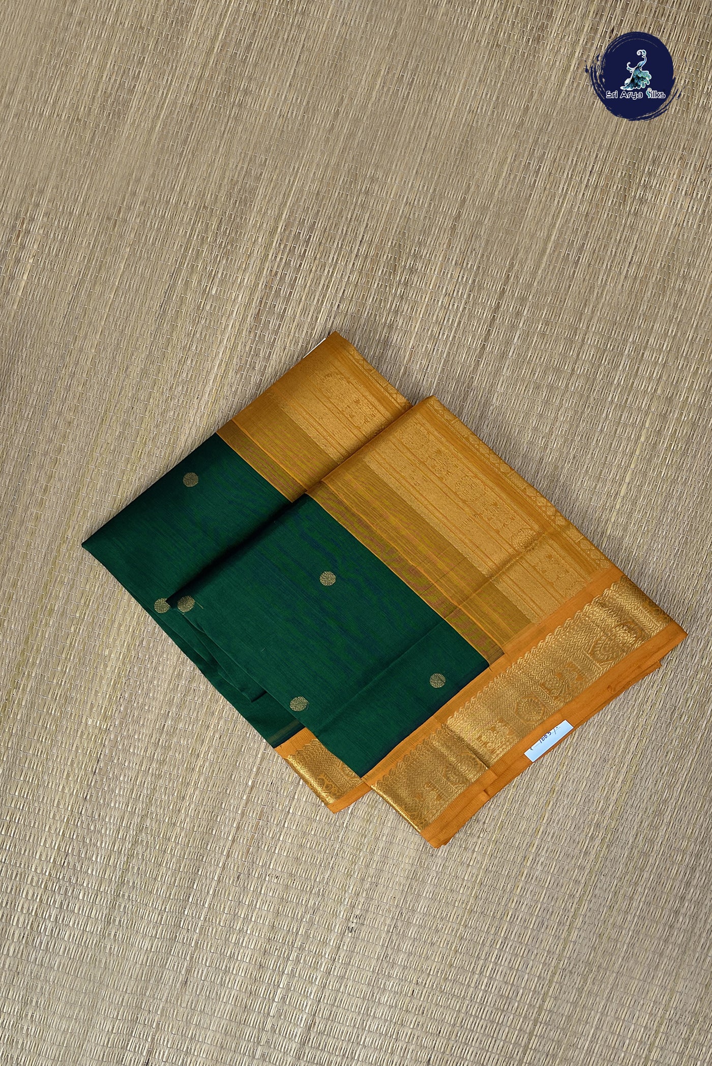 Bottle Green Korvai Silk Cotton Saree With Zari Buttas Pattern