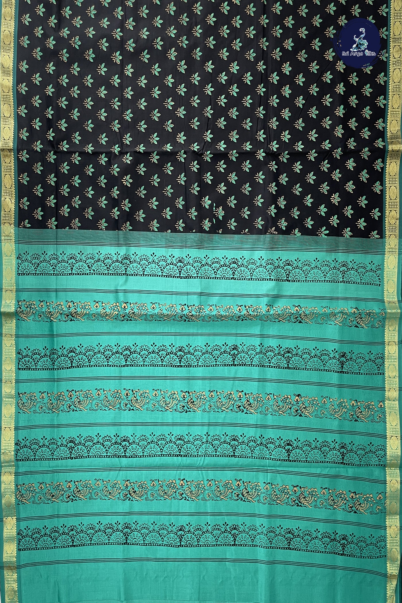 Black Kanchi Semi Silk Cotton Saree With Printed Pattern